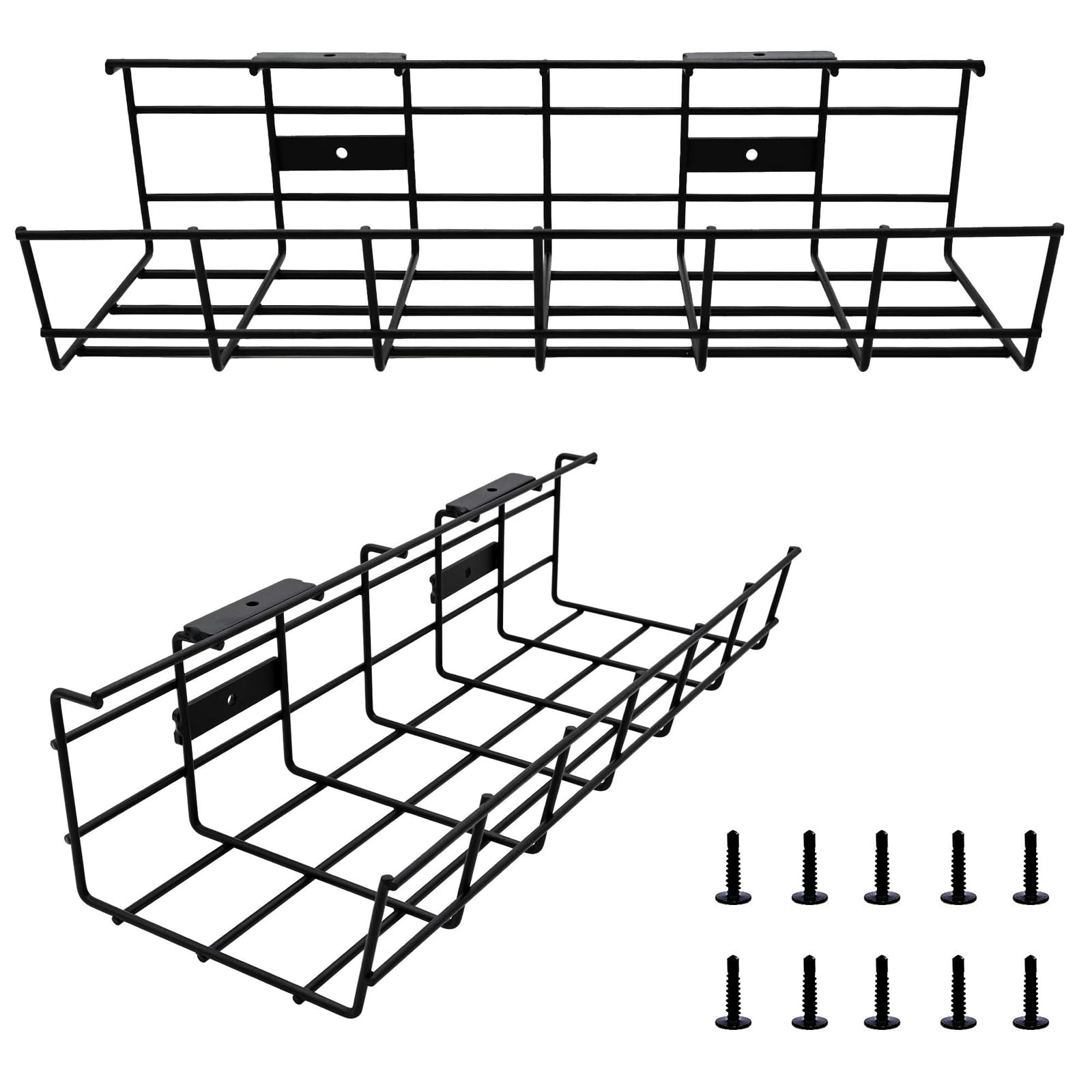 Etokfoks  14 5 in Under Desk Metal Cable Management Tray Black 2 Pack Cord Organizer for Office and Home