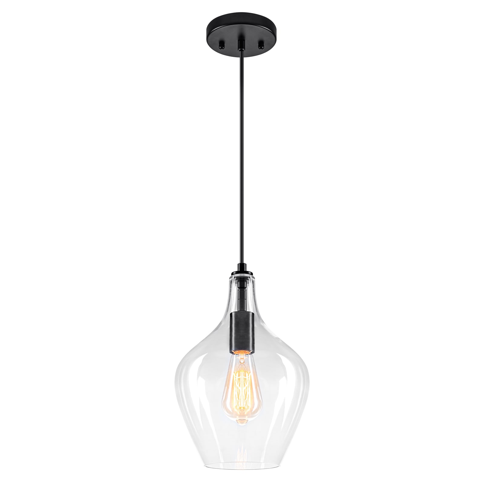 MENCOLULU Clear Glass Pendant Lighting 1 -Light Matte Black Transitional Clear glass Geometric Small Hanging Pendant Light