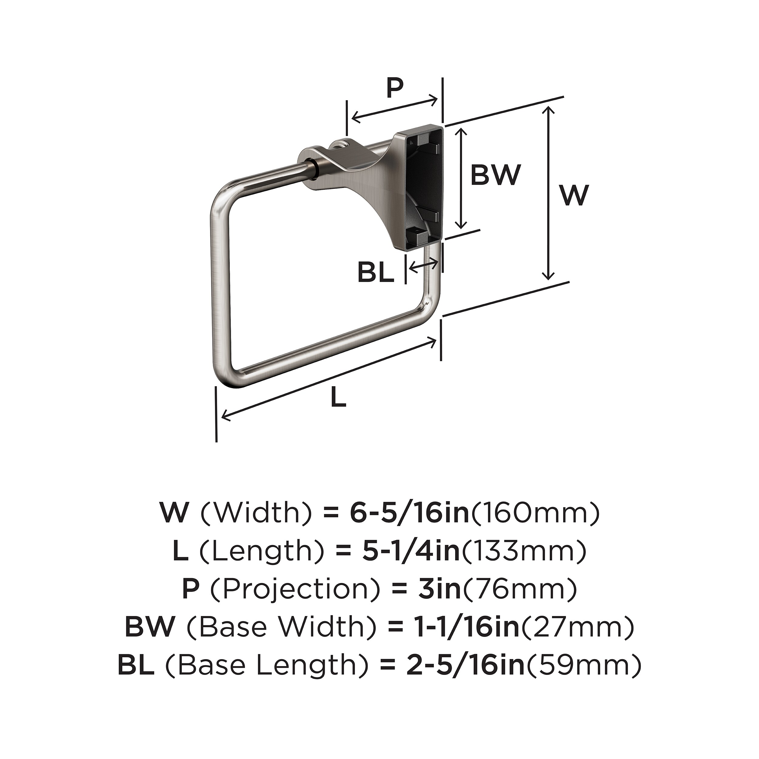 Brushed Nickel Wall Mounted Towel Ring 5-1/4 inch