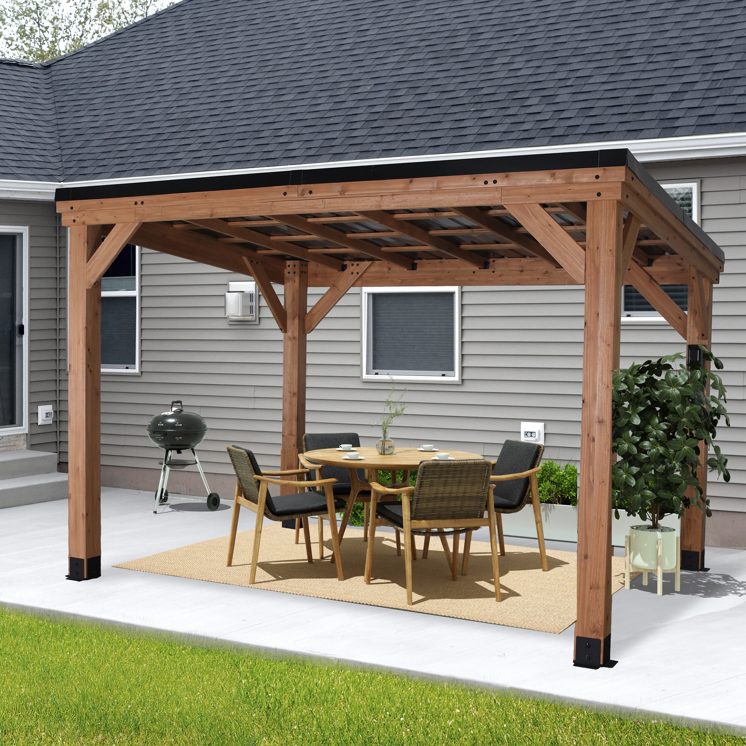 Backyard Discovery 12.2-ft x 9.5-ft Arcadia Brown Wood Rectangle Gazebo ...