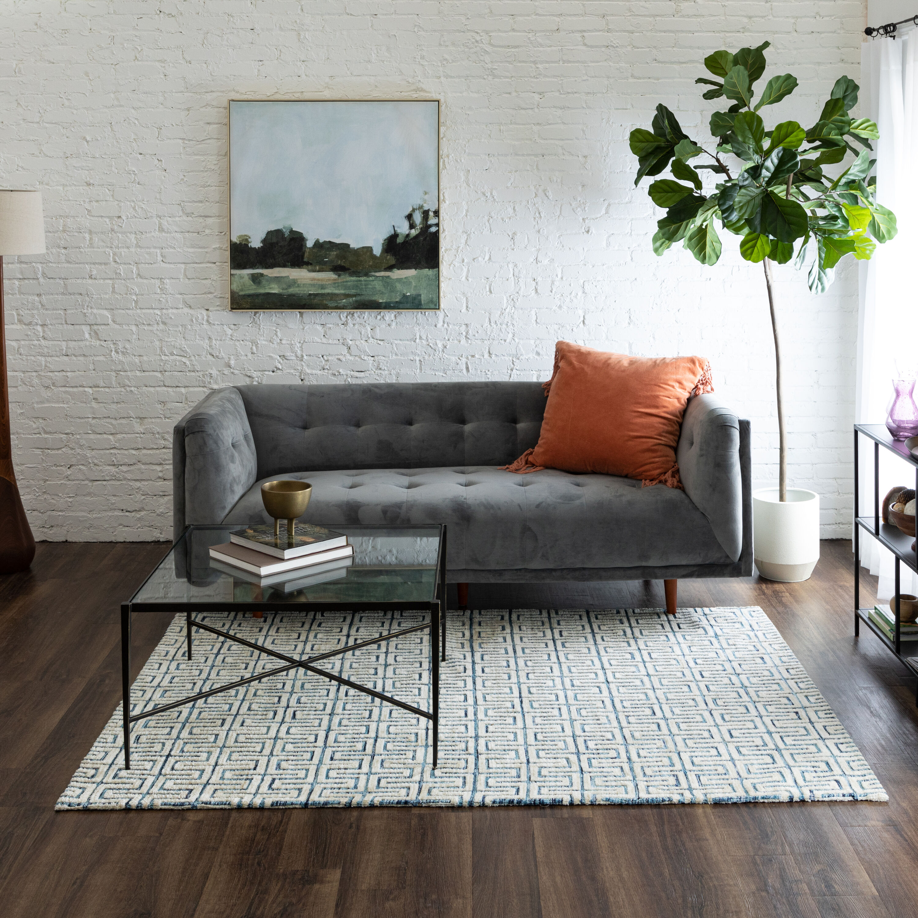 Origin 21 R1316 186 060084 Mirrored Paths 5 x 7 (ft) Polyester Blue and White Rectangular Indoor Area rug