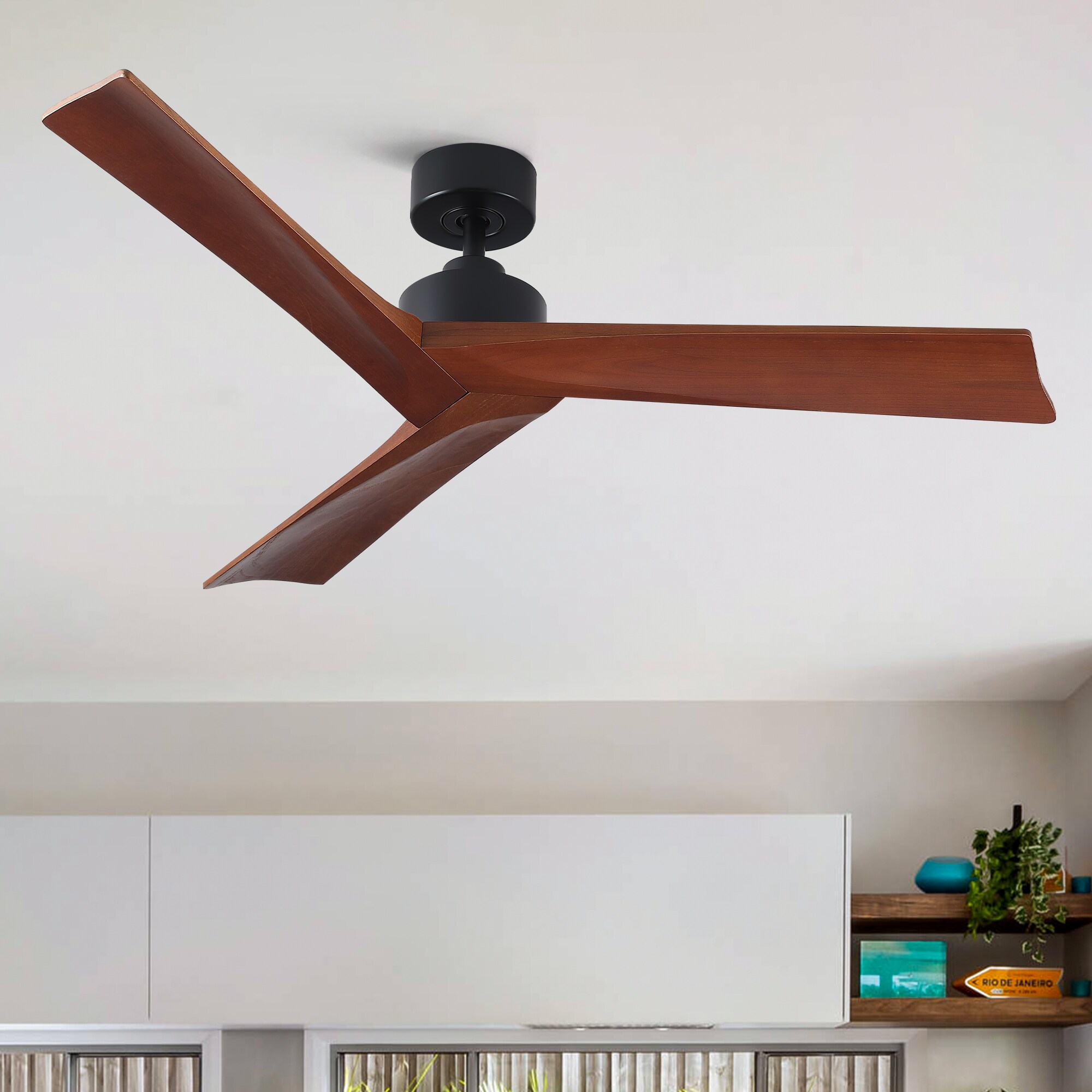 YUHAO LSDY1243NBK52 TeakAura 52-in Outdoor Black with Matte Blades Ceiling Fan and Remote ( 3 -Blade )