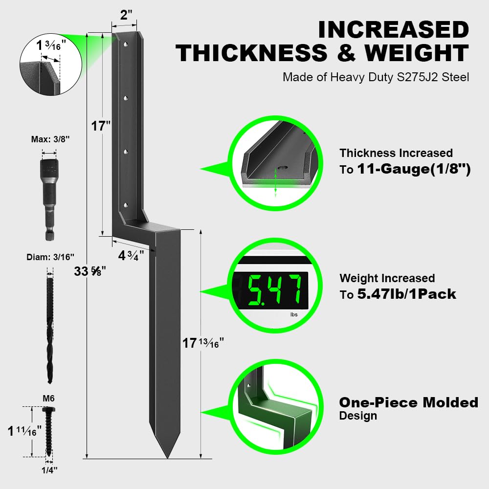 Vrbgify Fence Post Repair Kit One Piece Steel Anchors Stakes to Quick ...