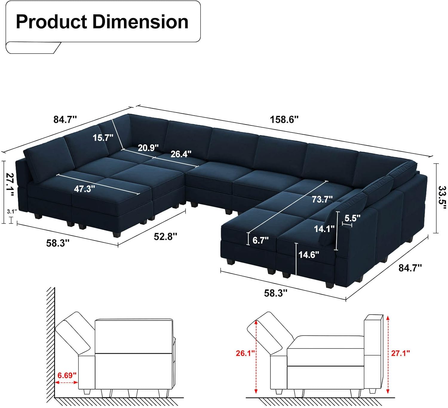Belffin BF196-12B2C-BLUE futons - View #2