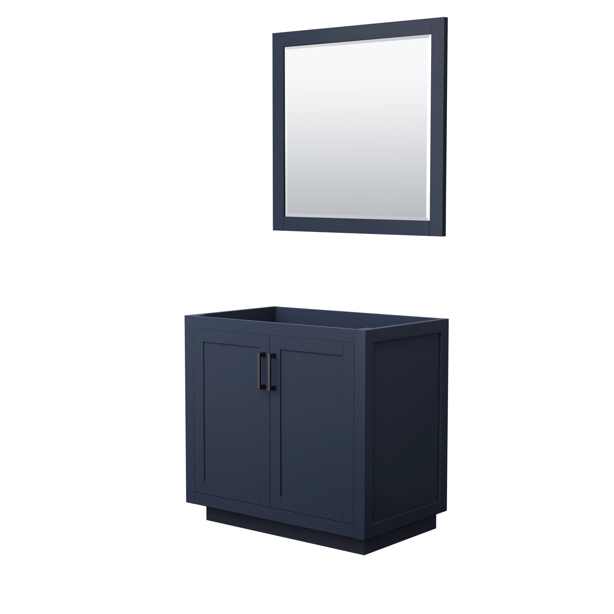 Wyndham Collection WCF292936SBBCXSXXM34 Miranda 36-in Dark Blue with Matte Black Trim Bathroom Vanity Base Cabinet without Top (Mirror Included)