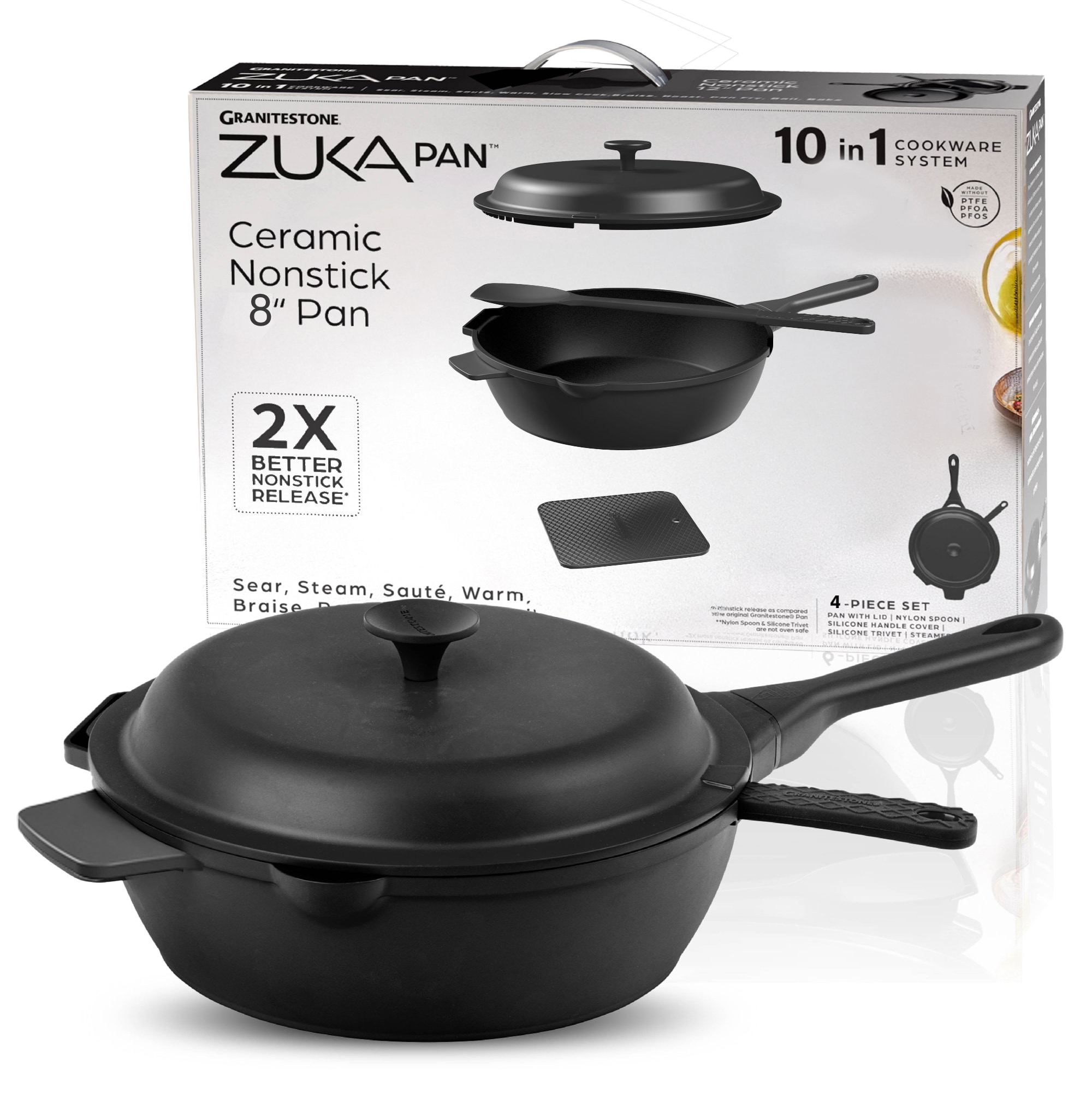 GraniteStone Diamond 6001 4 -Piece 8.25-in Ceramic Cooking pan with Lid
