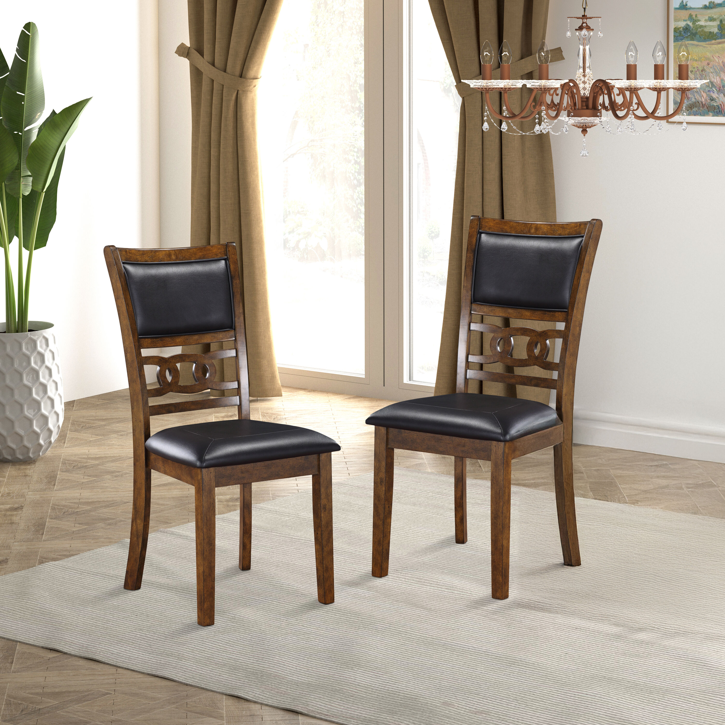 New Classic Furniture D1701-20-BRN Set of 2 Gia Faux Leather Upholstered Dining Side Chair (Wood Frame)