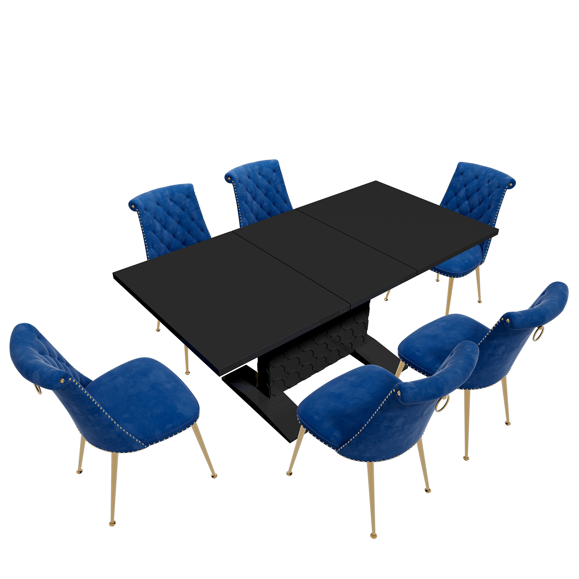 Clihome CL-ST1-BK703NY Navy Chair/Black Table Contemporary/Modern Dining Room Set with Rectangular Table ( Seats 6 )