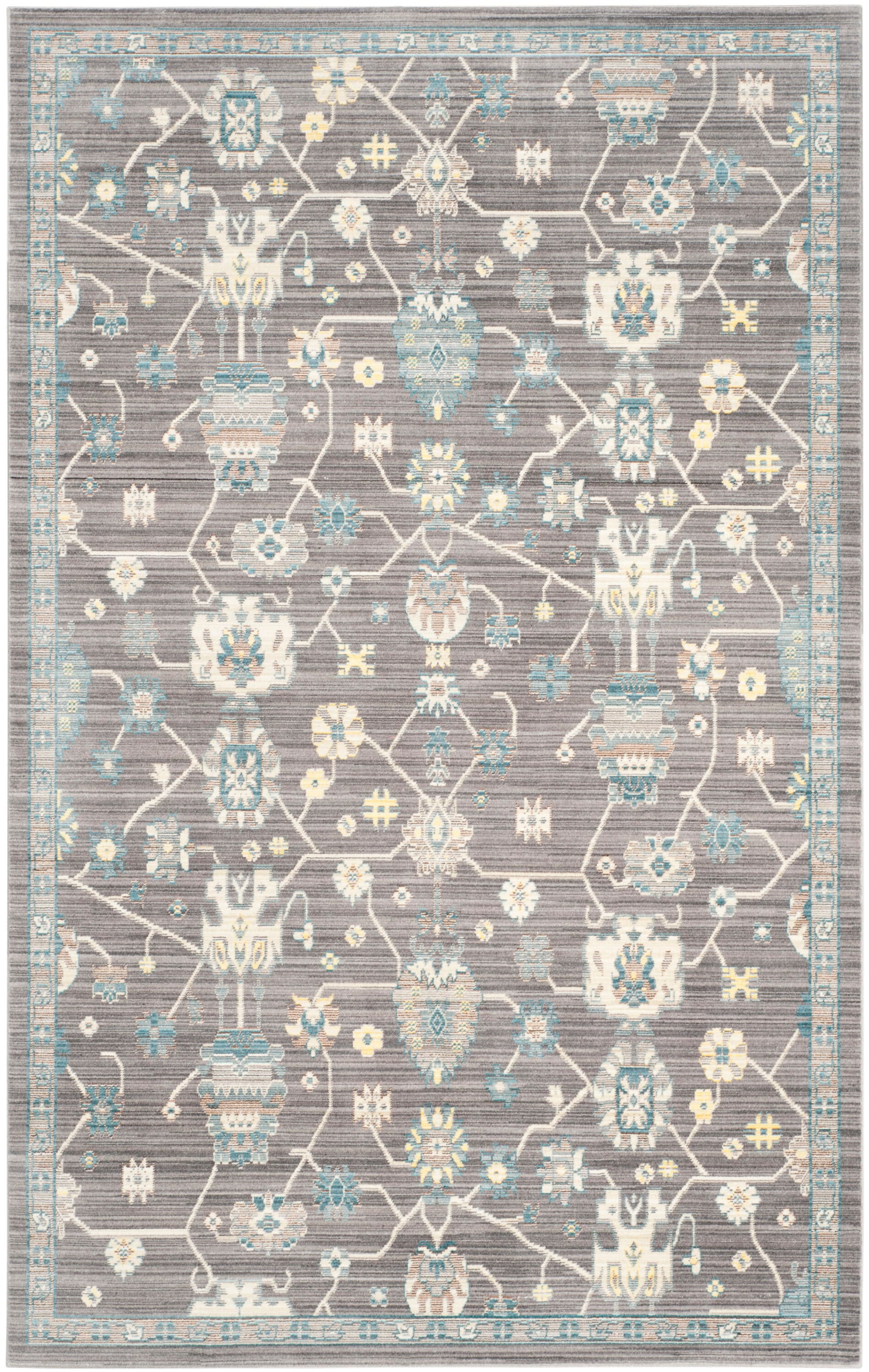 Safavieh VAL116D-5 Valencia Hollis 5 x 8 (ft) Loomed Polyester Gray/Gray Rectangular Indoor Floral/Botanical Vintage Area rug