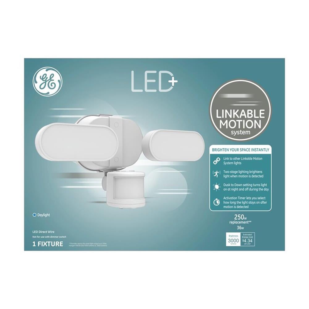 GE 180-Degree 250-Watt EQ Hardwired LED Glossy White 2-Head Motion ...