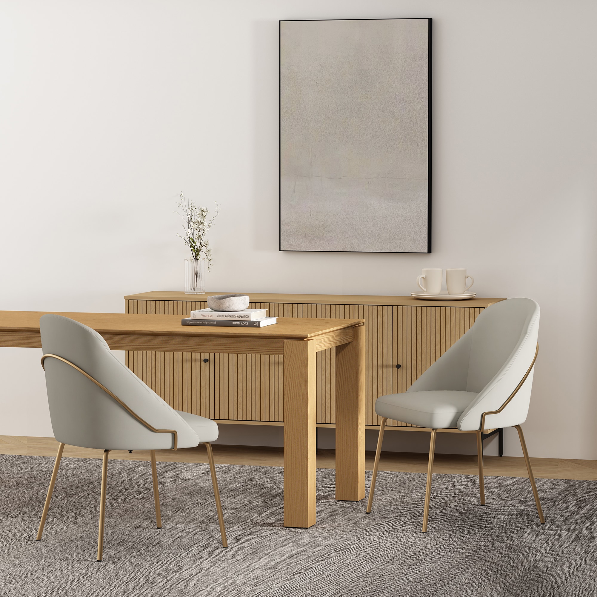 Manhattan Comfort 2-DC100-GST Set of 2 Gracie Contemporary/Modern Faux leather Upholstered Dining side chair ( Metal Frame )