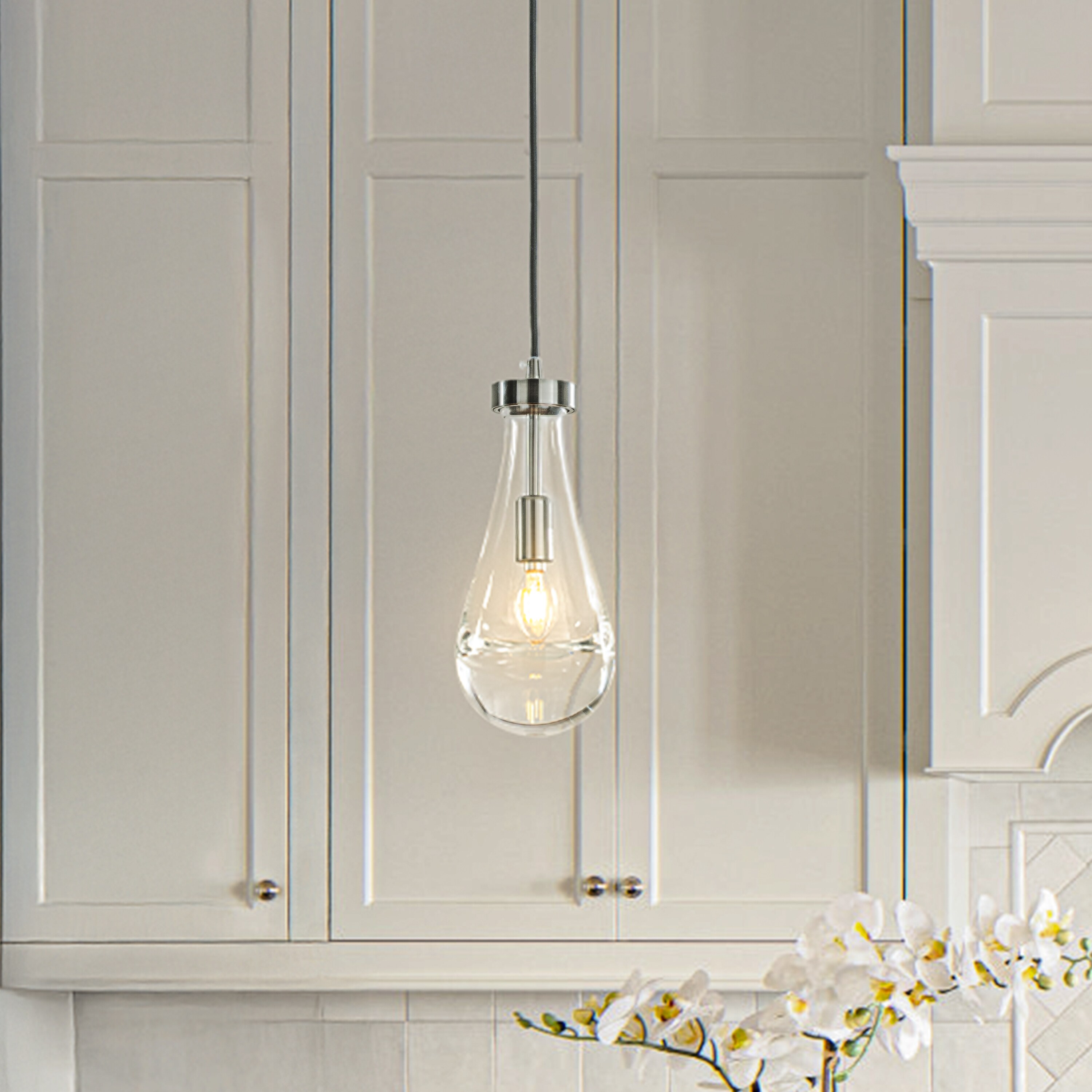 AloaDecor Lighting L7179D12BBN10A 1 -Light Brush Black Nickel Modern/contemporary Clear glass Linear Mini Hanging Pendant light