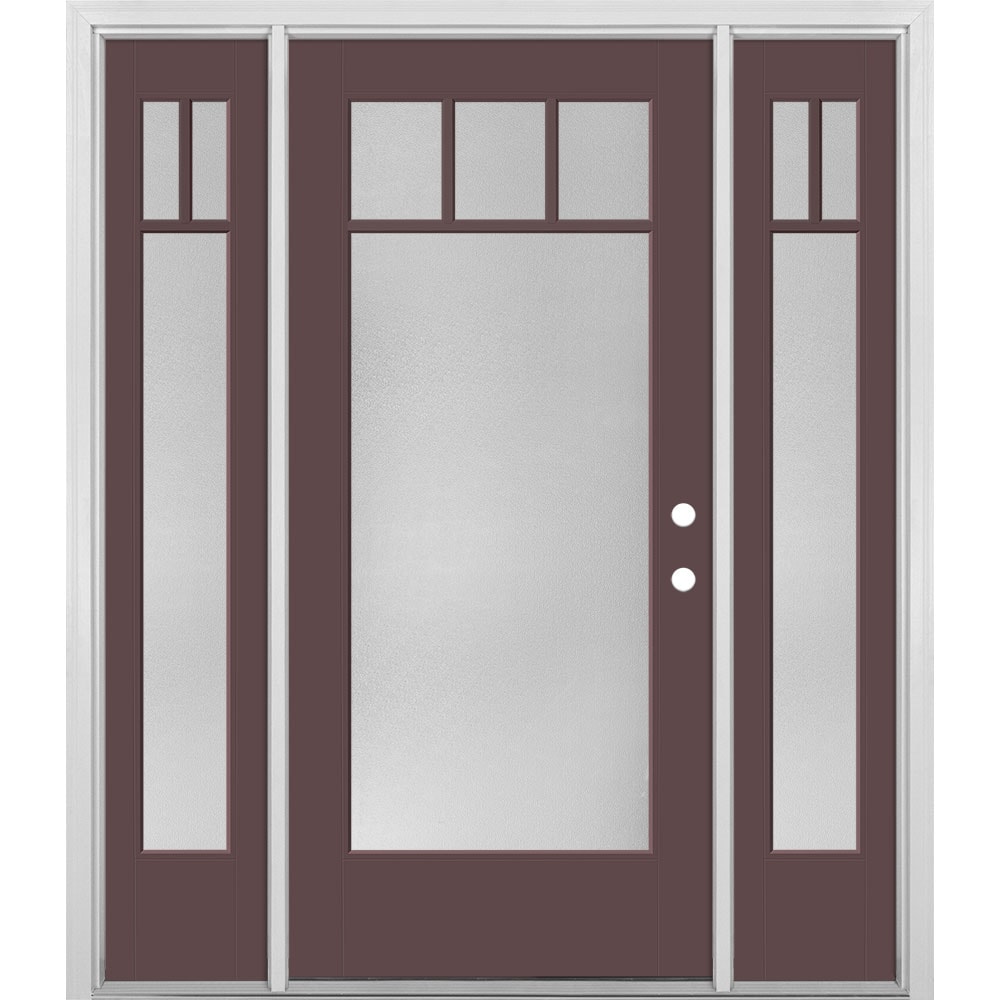 Masonite 1524629 64-in x 80-in x 4-9/16-in Fiberglass Full lite Right-hand inswing Currant Painted Prehung Front Door with Sidelights with Brickmould Insulating core