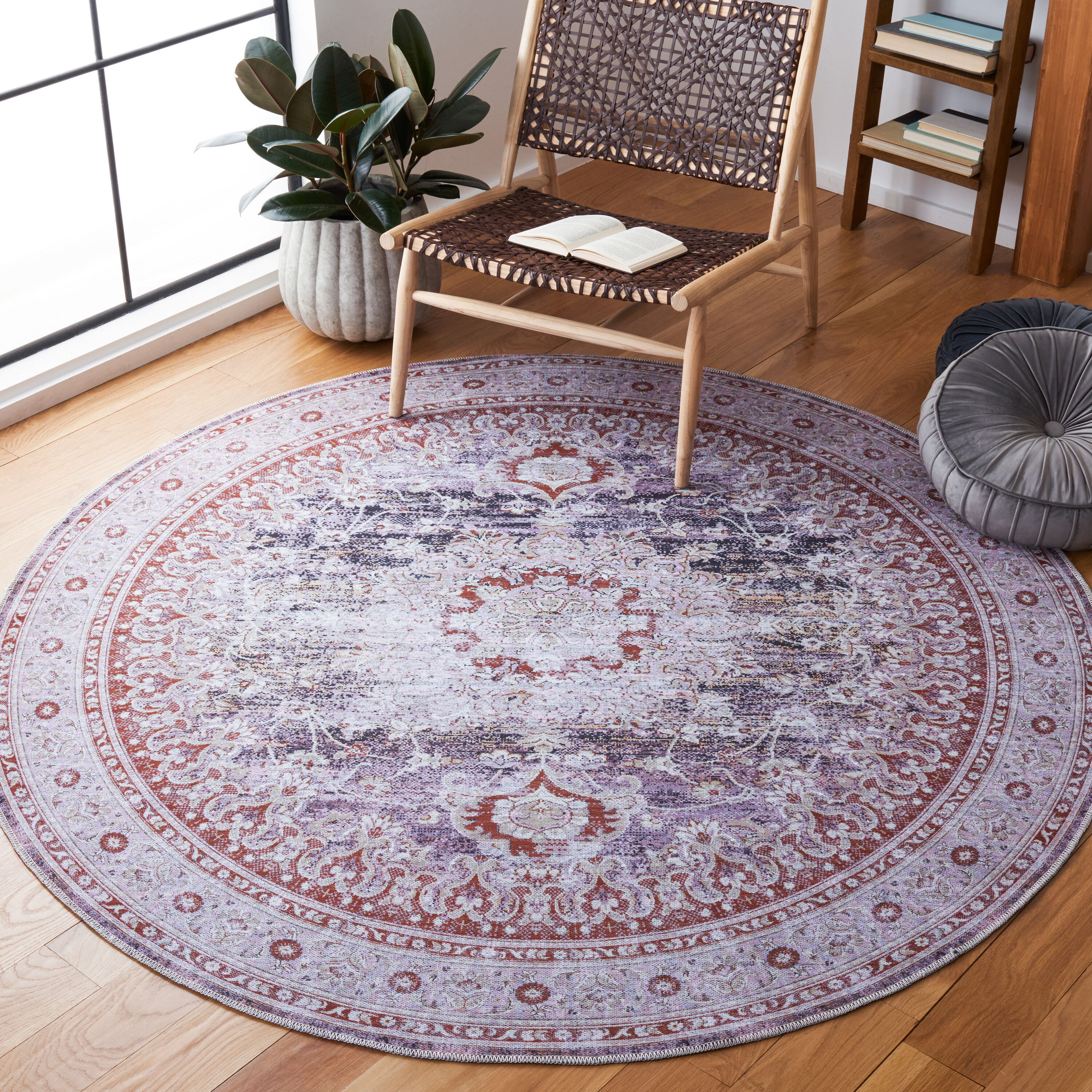 Safavieh SEP550F-7R Serapi 7 x 7 (ft) Loomed Cotton Gray/Light Gray Round Indoor Border Machine washable Area rug