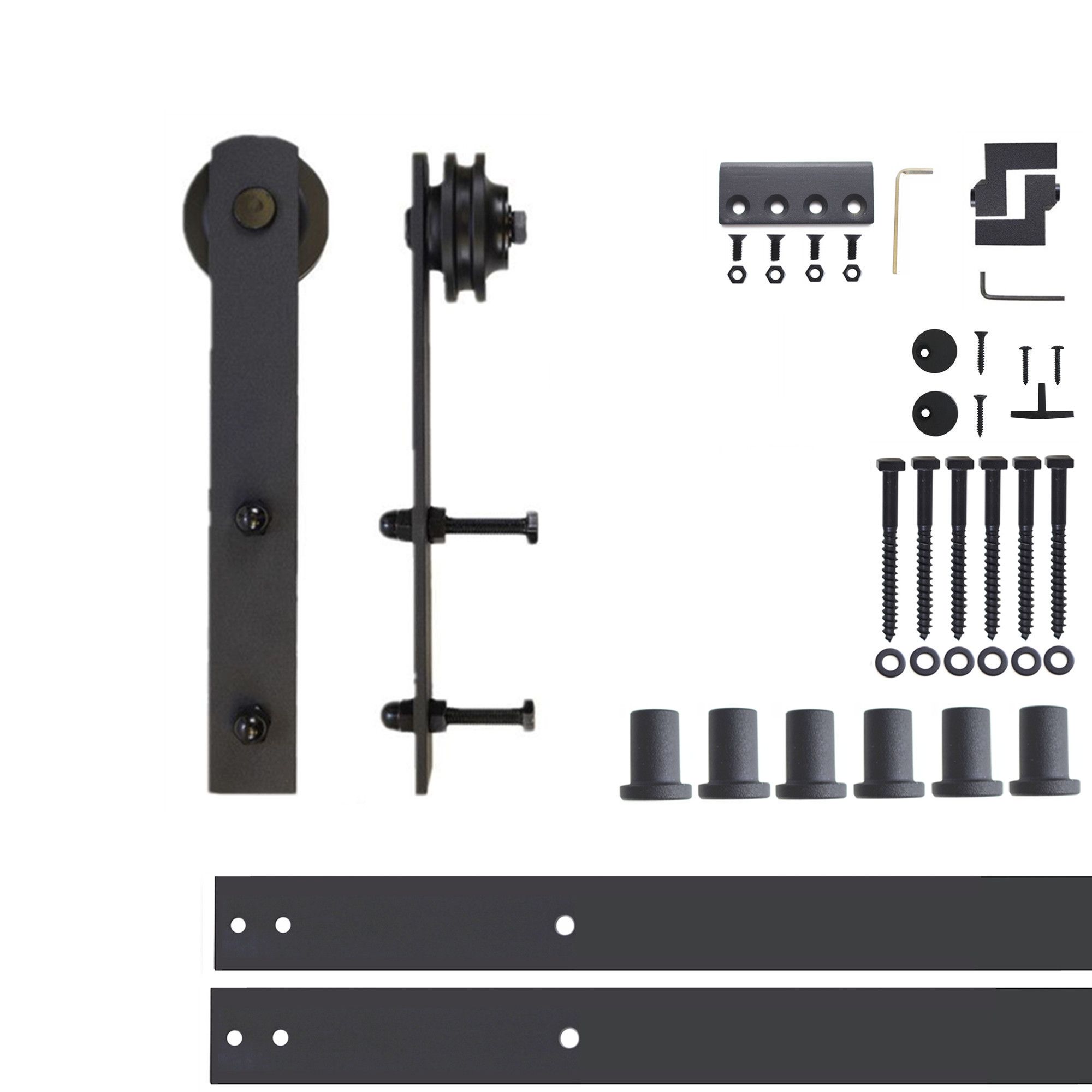 HOMACER 96-in Rustic Black Indoor J-strap Double Bypass Barn Door Hardware Kit YT5TGH096M Sansujyuku sansujyuku.com