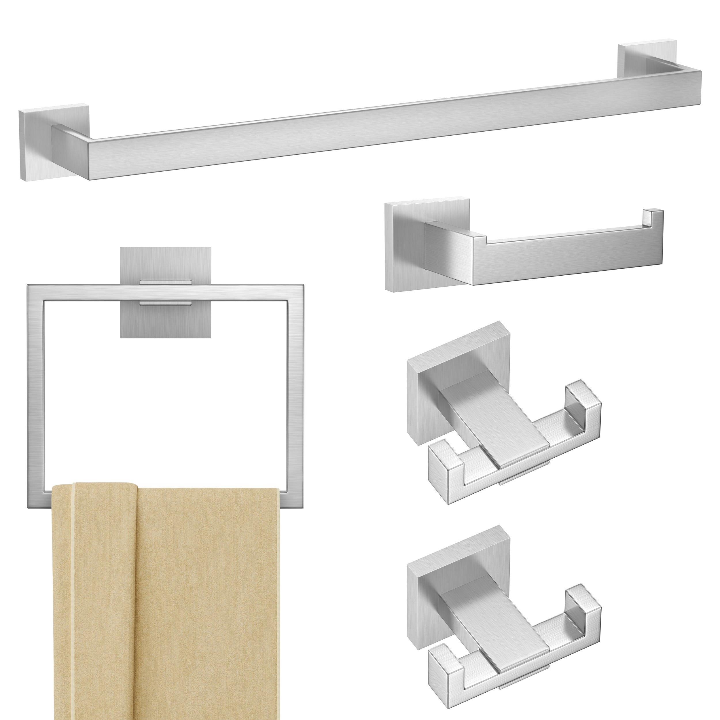 FURUISI LL19A3BN5A 5 -Piece Stainless Steel Decorative Bathroom Hardware Set Towel Bar, Toilet Paper Holder, Towel Ring ,Robe Hook Included
