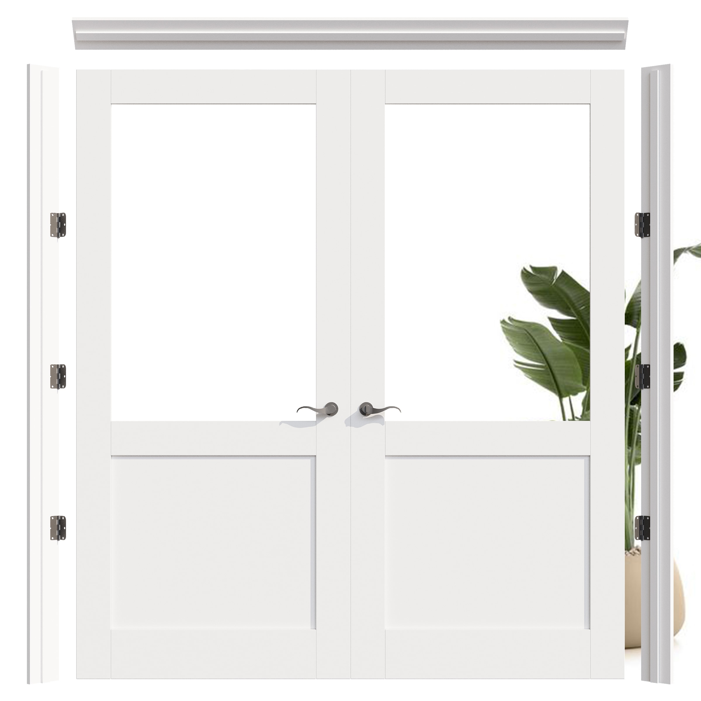 JUJUBON IN-P-FFR-BLXB-CG-72 Including Quick Assembly Jamb Kit 72-in x 80-in White MDF 1-lite Clear glass Interior French Door (Hardware Included)