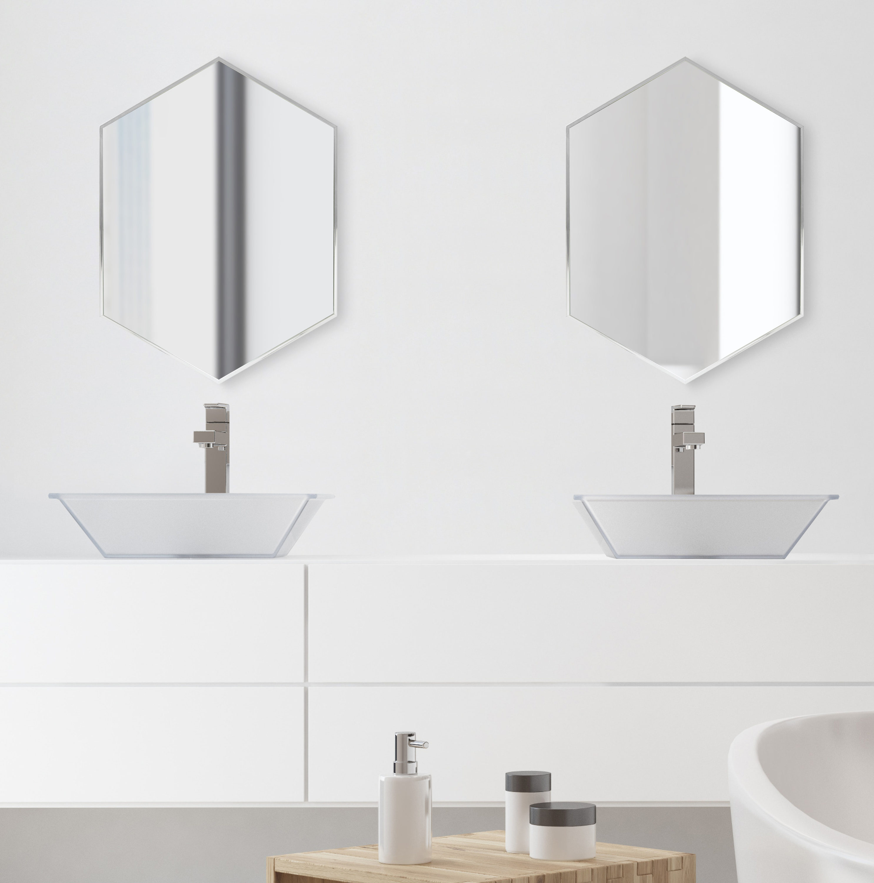 31" Sophisticated Silver Beveled Hexagon Wall Mirror