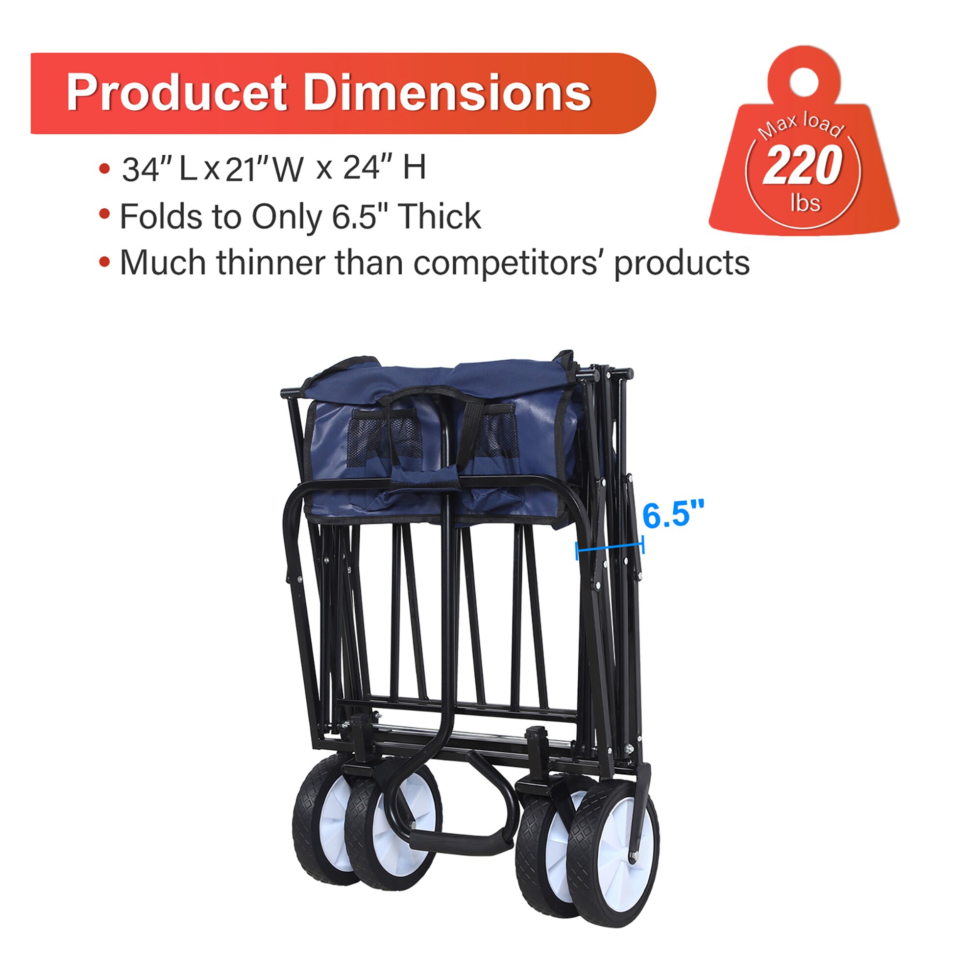 Forclover Blue Rolling Collapsible Garden Cart Camping Wagon, with 360  Degree Swivel Wheels in the Yard Carts department at