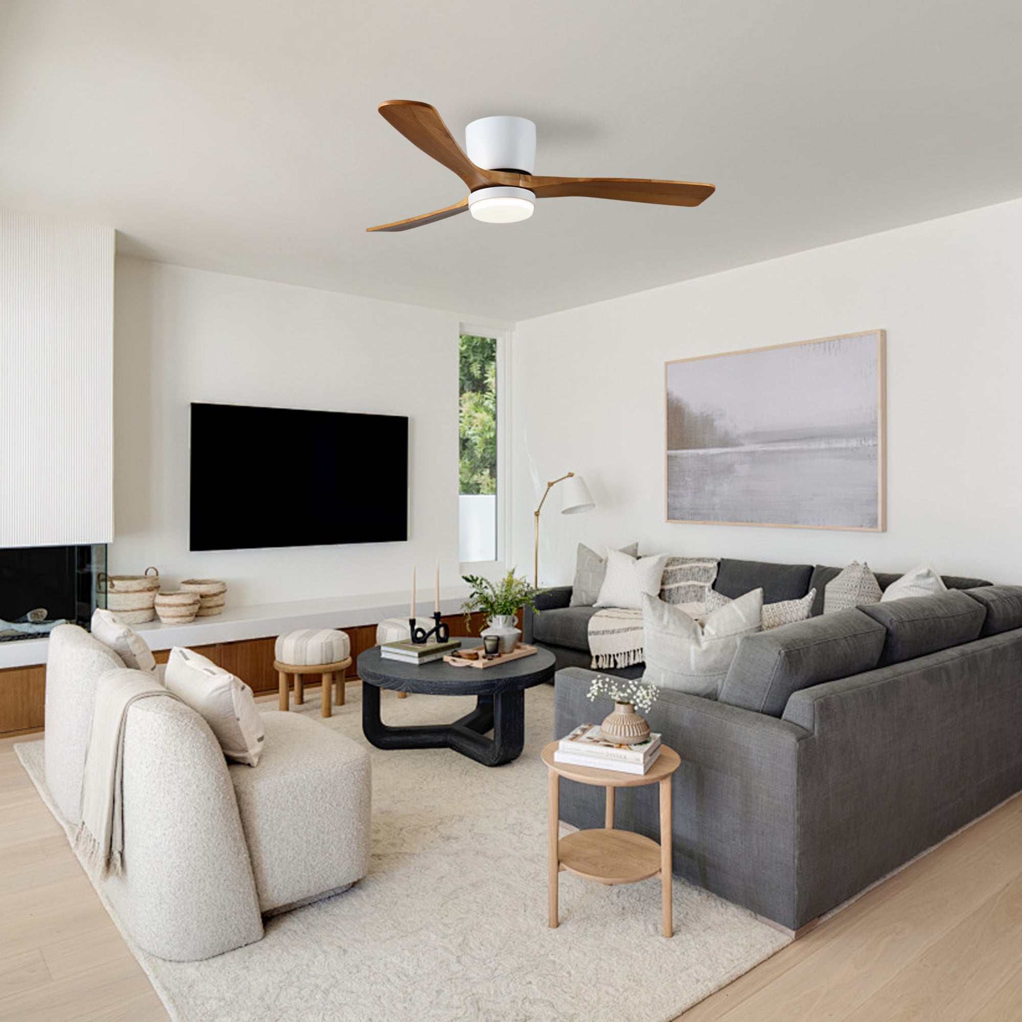 HyperDrop Cart 41.7-in White Solid Wood Ceiling Fan with Light Reversible 6-Speed DC Motor Remote Control for Bedroom