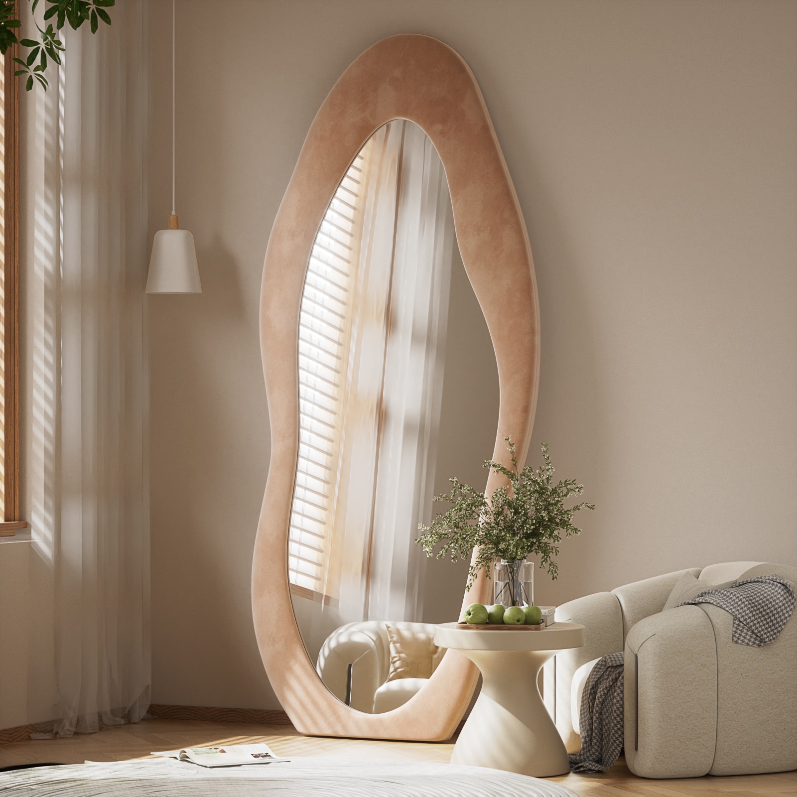 BEAUTYPEAK LS-RBYXYD-2463-BR 24-Inches W x 63.0-Inches H Irregular Brown Framed Full Length Floor Mirror