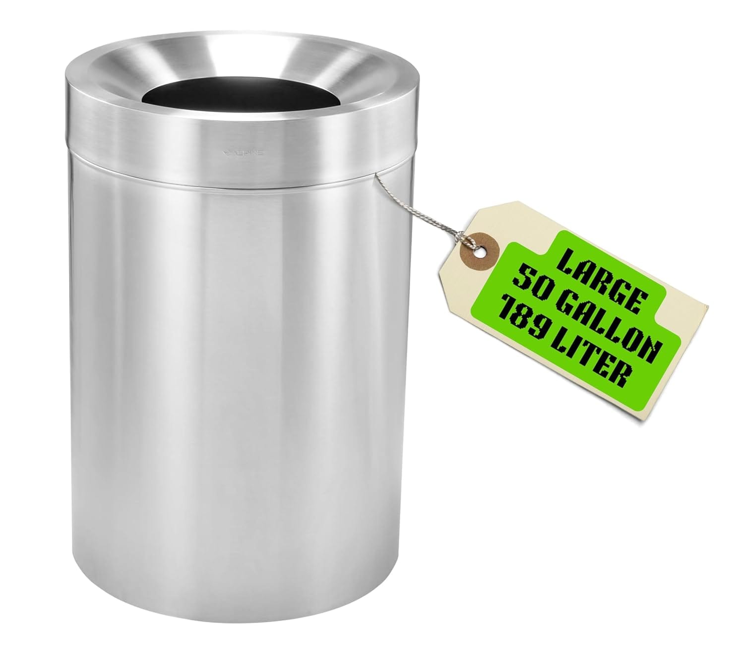 Alpine Industries 50 Gallon Stainless Steel Commercial Trash Can with Removable Open Top Lid