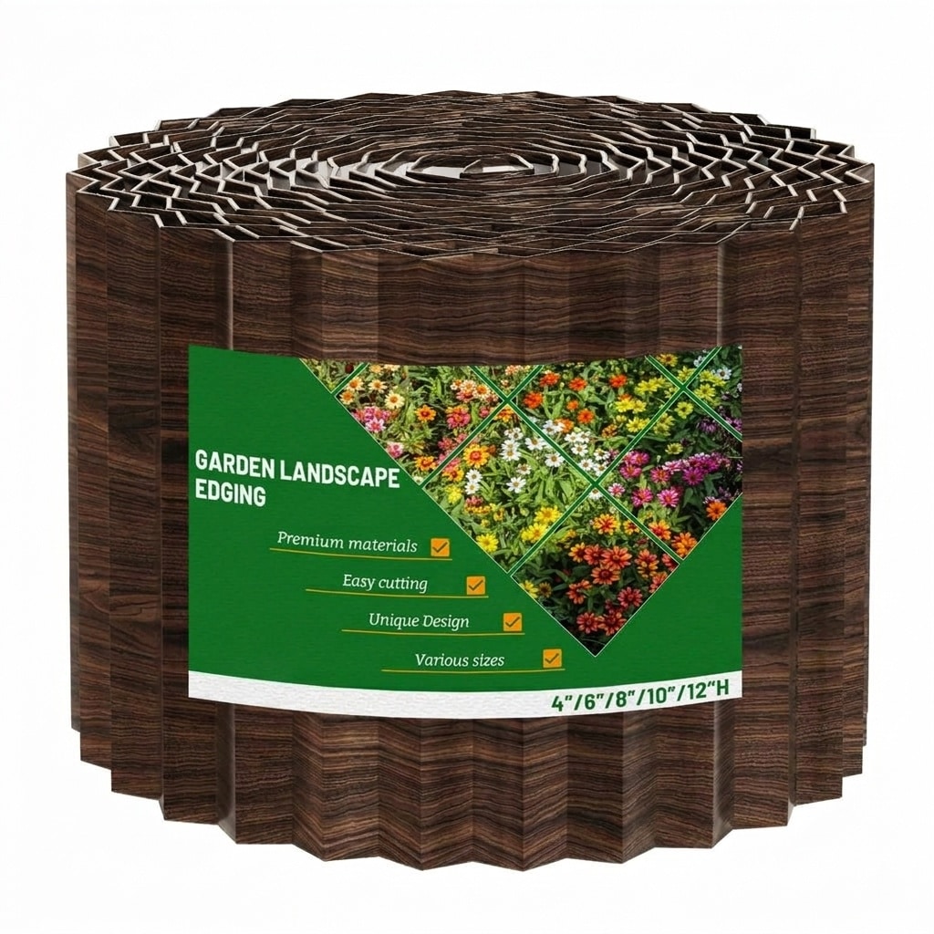 Phyfalip  1 Roll Corrugated Metal Garden Edging 6 in x 50 ft Durable Lawn Border Flexible Landscape Edging for Flower Bed Garden Yard Brown