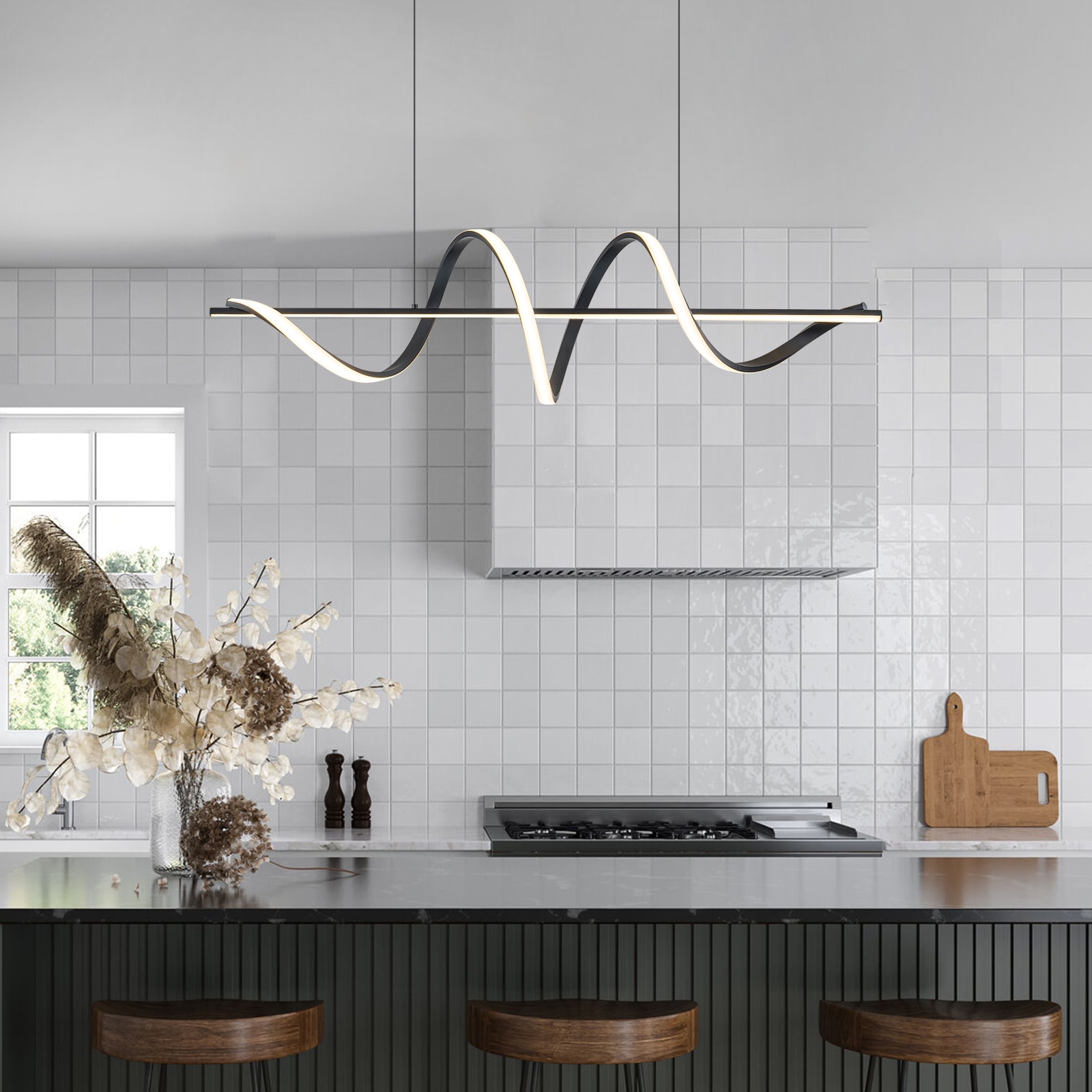 EDISLIVE Y81010000048988 Neculina 1 -Light Matte Black Modern/contemporary Linear Integrated LED Large Hanging Kitchen island light