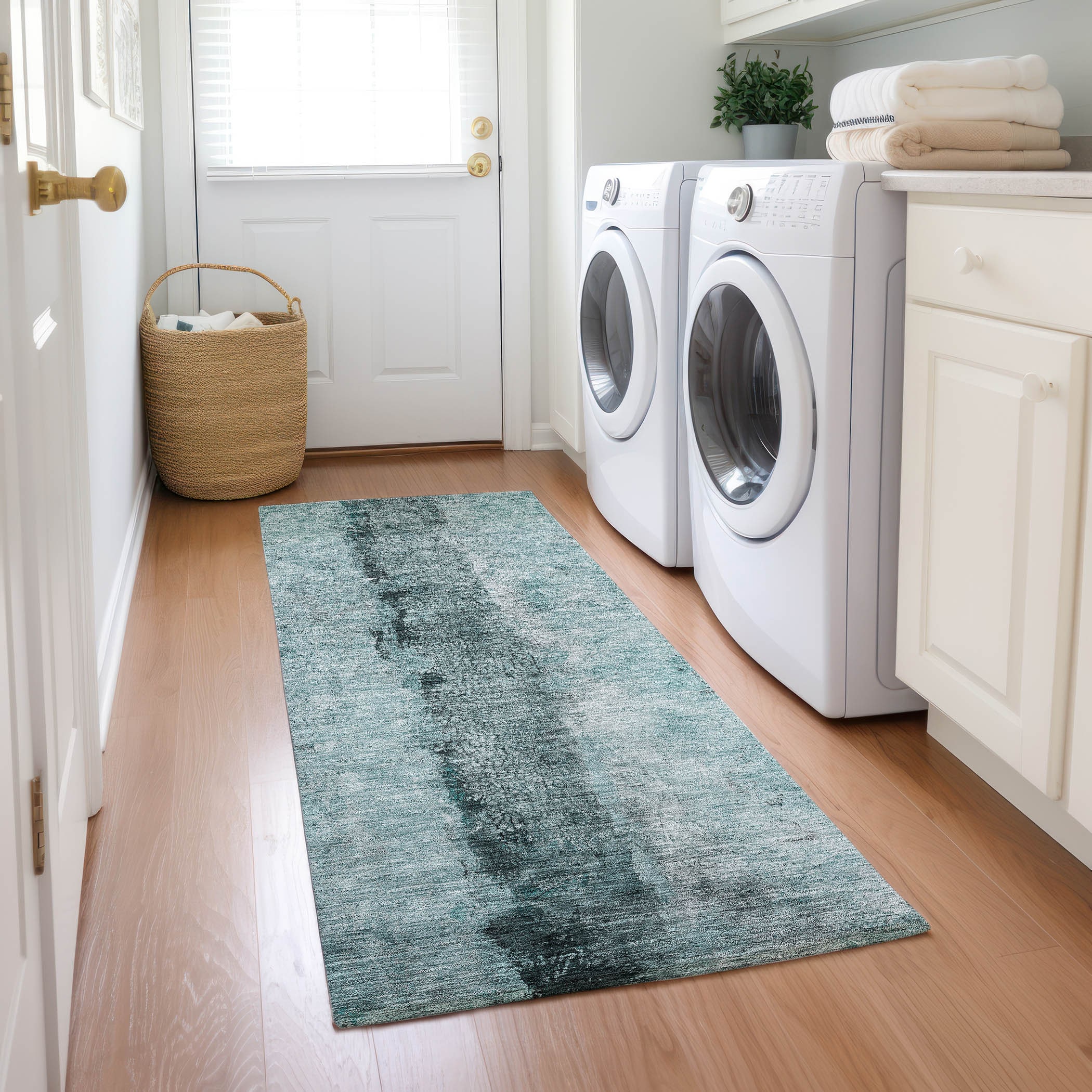 Addison Rugs ACN605TE2X8 Chantille ACN605TE 2 x 7 (ft) Polyester Teal Rectangular Indoor/Outdoor Abstract Machine washable Runner rug