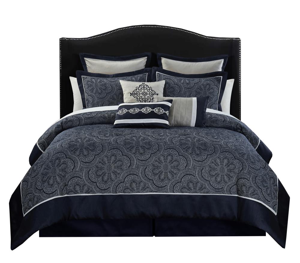 Chic Home Design BCS20703-LW Meryl 9-Piece Navy King Comforter Set