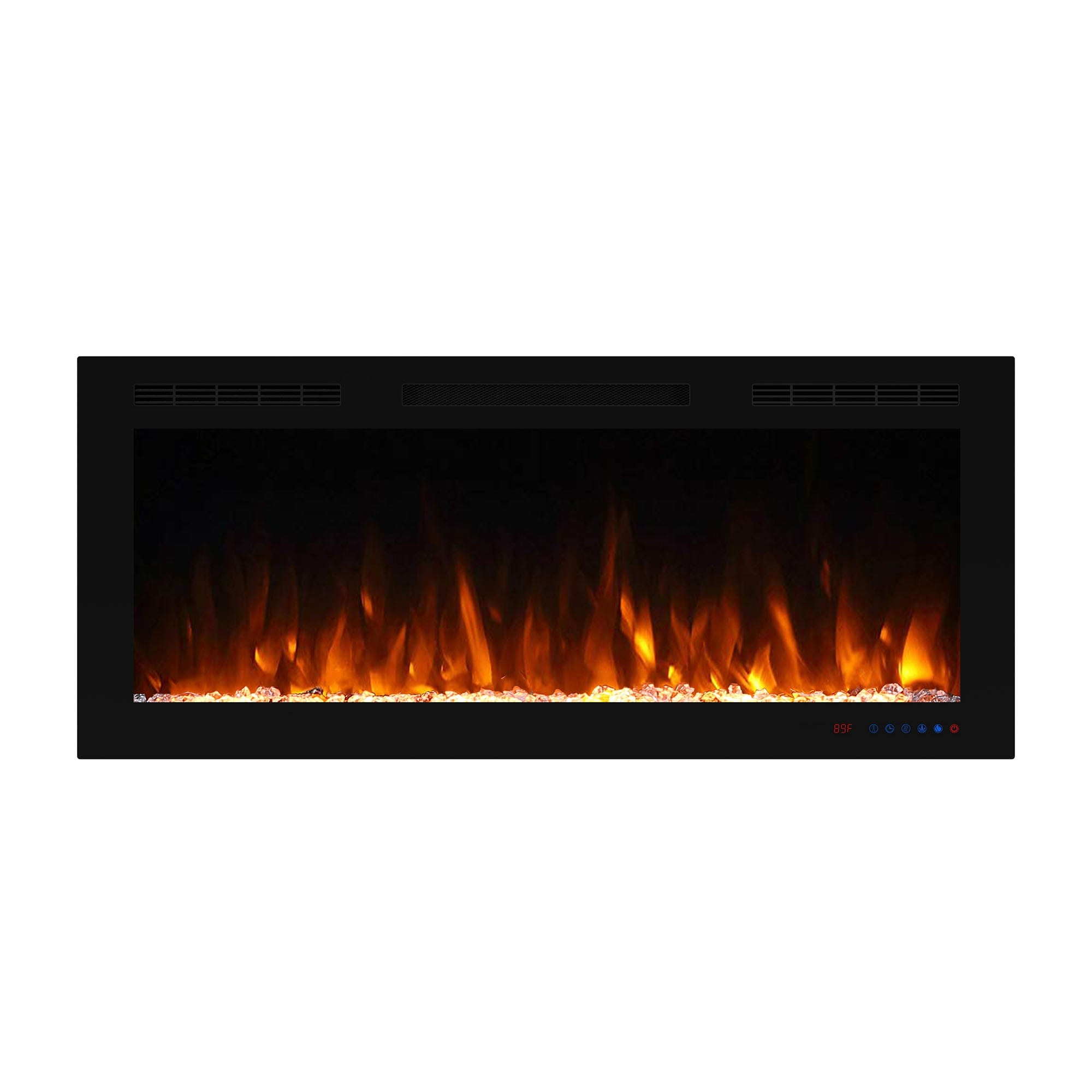 Boyel Living BL-EF50 Black 50 in. 400 Sq. Ft. Recessed and Wall Mounted Electric Fireplace with Logs and Crystals