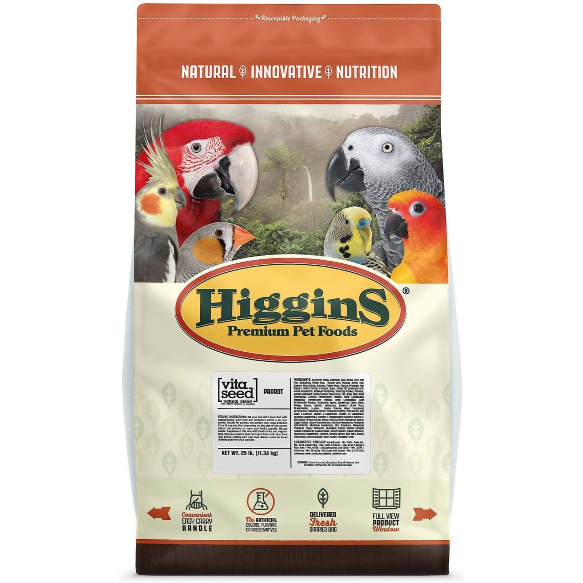 Higgins  Vita Seed Natural 25lb Blend with Added Vitamins and Minerals for Parrots