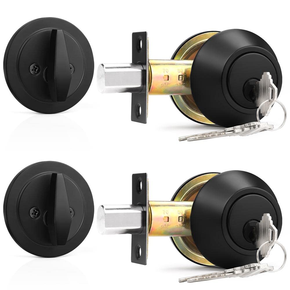 AOIZGMY  Keyed Alike Single Cylinder Deadbolts Flat Black Keyway Keys Handleset 3 Keys Interior Exterior Door Hardware for Entrance Lock and