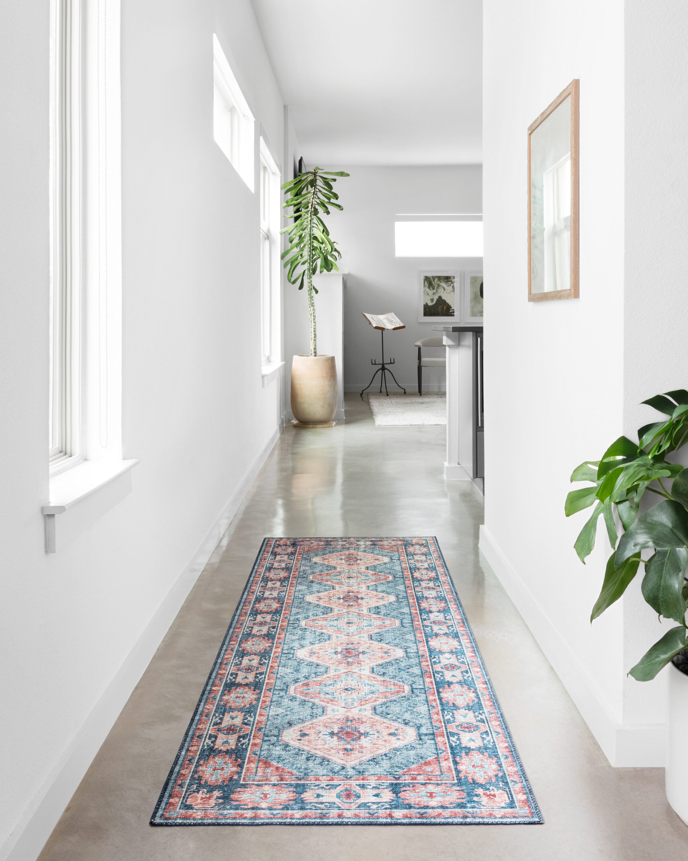 Vintage Inspired Turquoise & Terracotta Oriental Runner Rug, 2'6" x 7'6"
