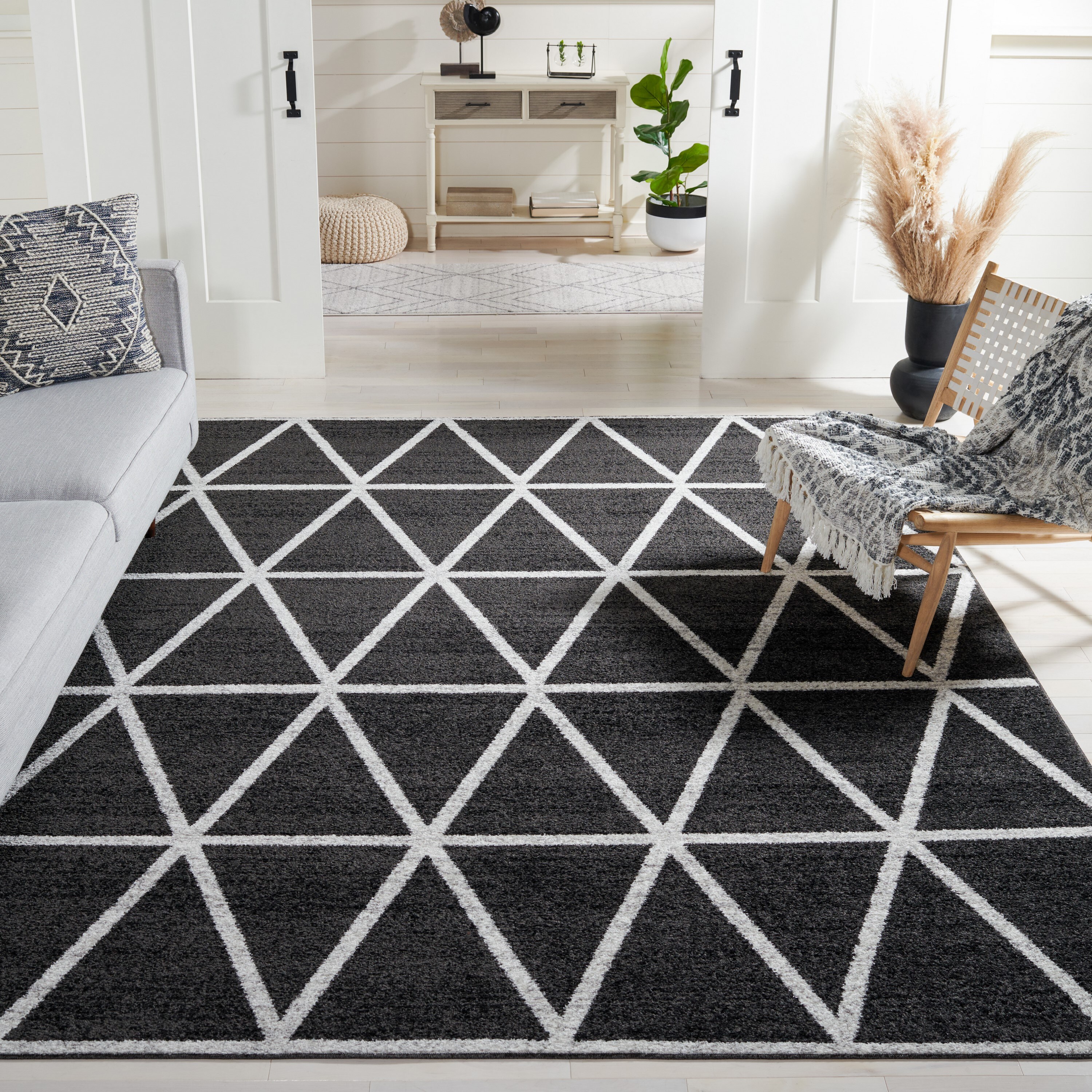 Safavieh ADR262G-9 Adirondack 9 x 12 (ft) Loomed Polypropylene Black/Ivory Rectangular Indoor Geometric Bohemian/Eclectic Area rug
