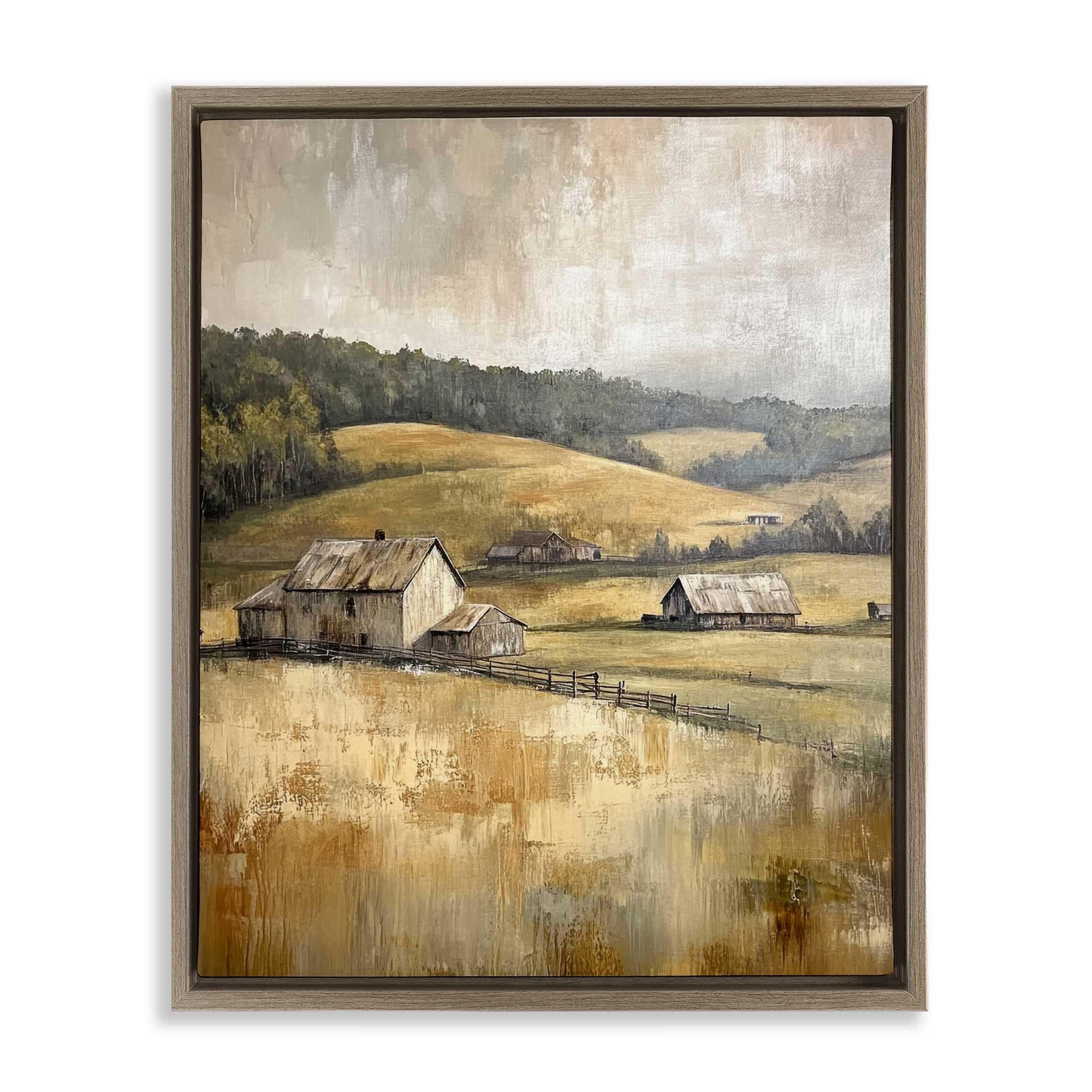 Stupell Industries BT-837-FFE-16X20 Rustic Farmland and Rolling Hills Brown Framed Floater Canvas Wall Art By Petal Prints Design 17 x 21