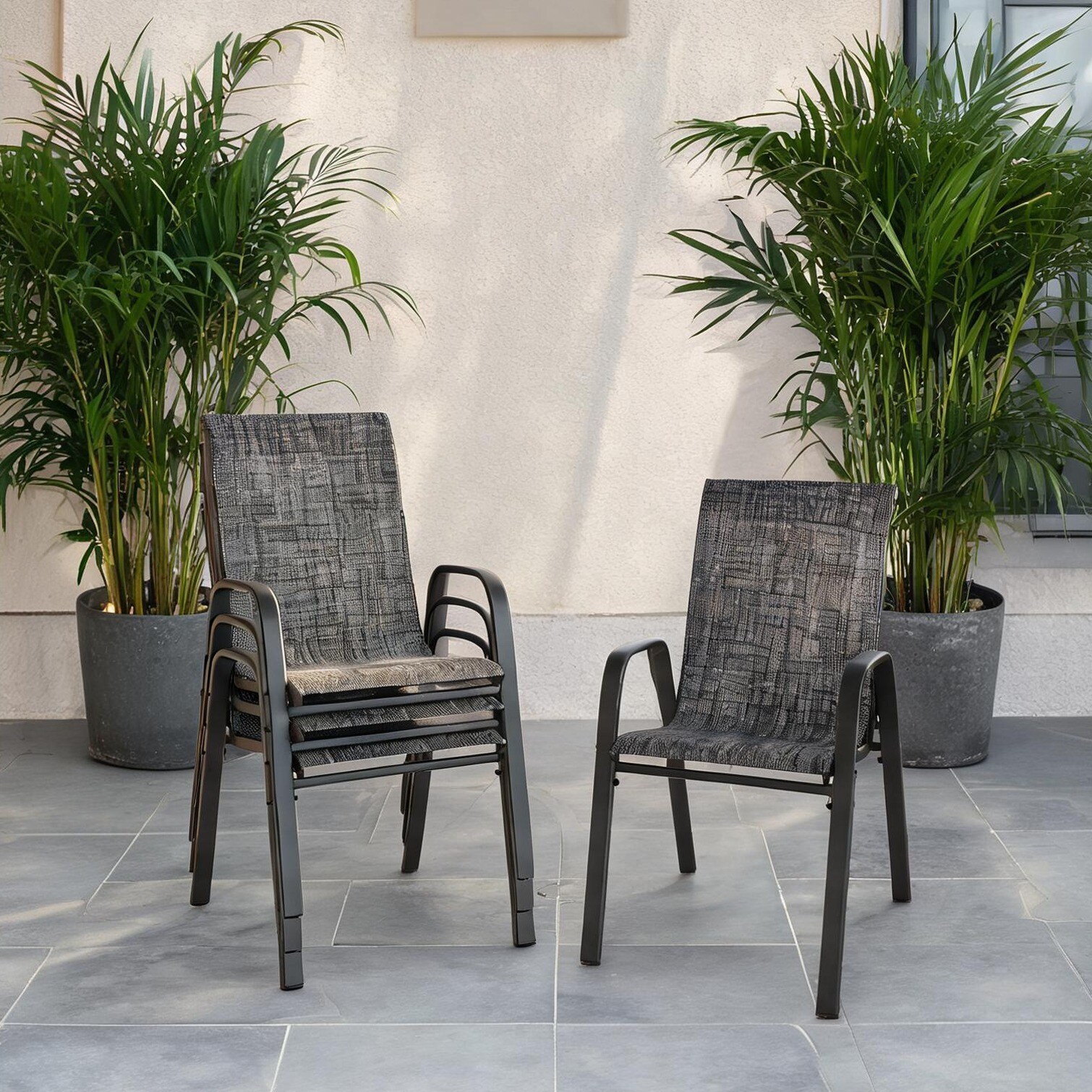 Watnature Wide Seat Teslin Fabric Patio Chair Neutral Gray 350 lb ...