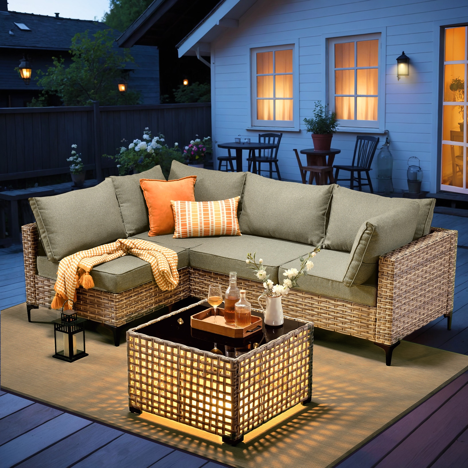 Caodoc L5-SKT205-1 SKT Rattan Outdoor Sectional with Dark gray Cushions and Wicker Frame