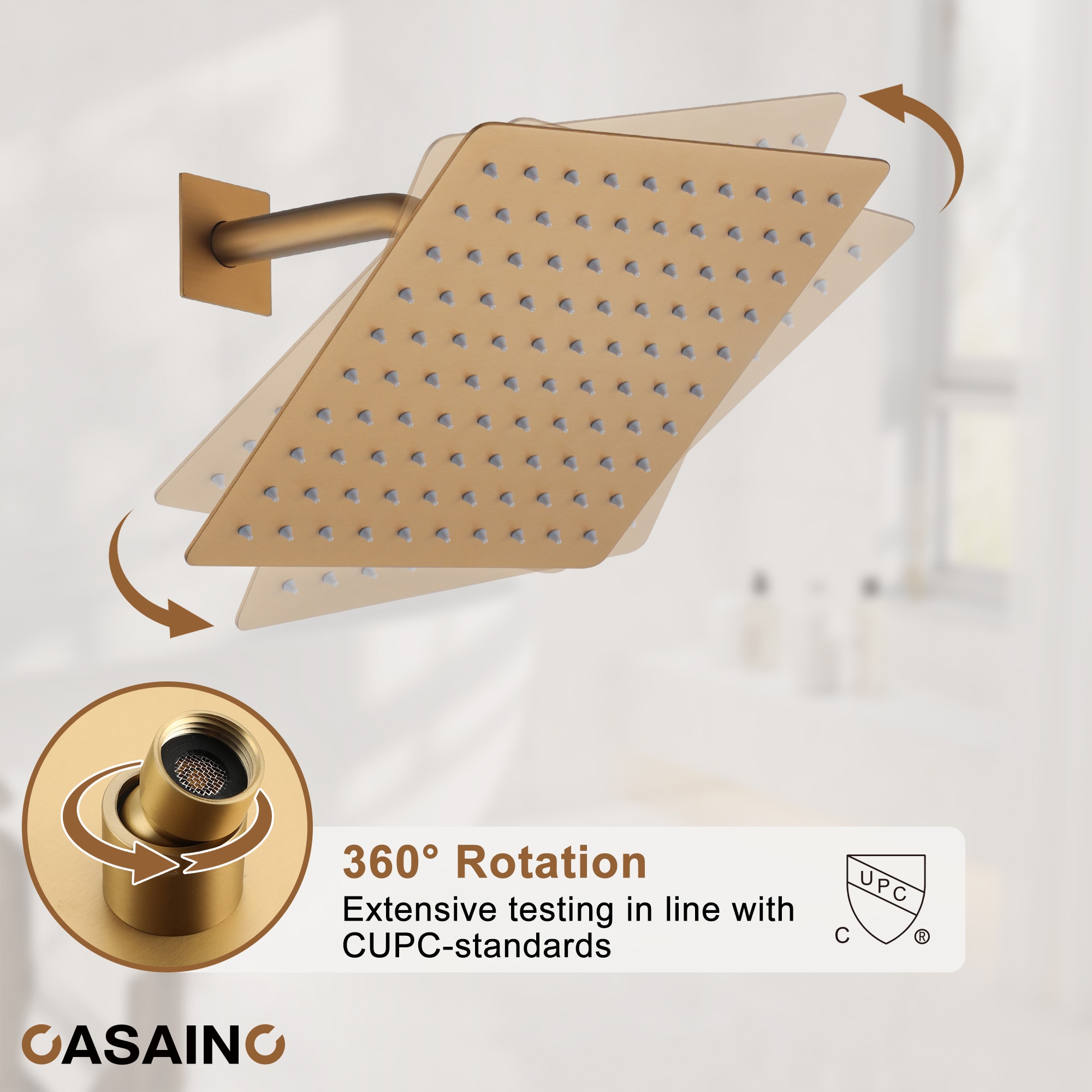 CASAINC Brushed Gold 10-in Waterfall Dual Head Built-In Shower Faucet ...