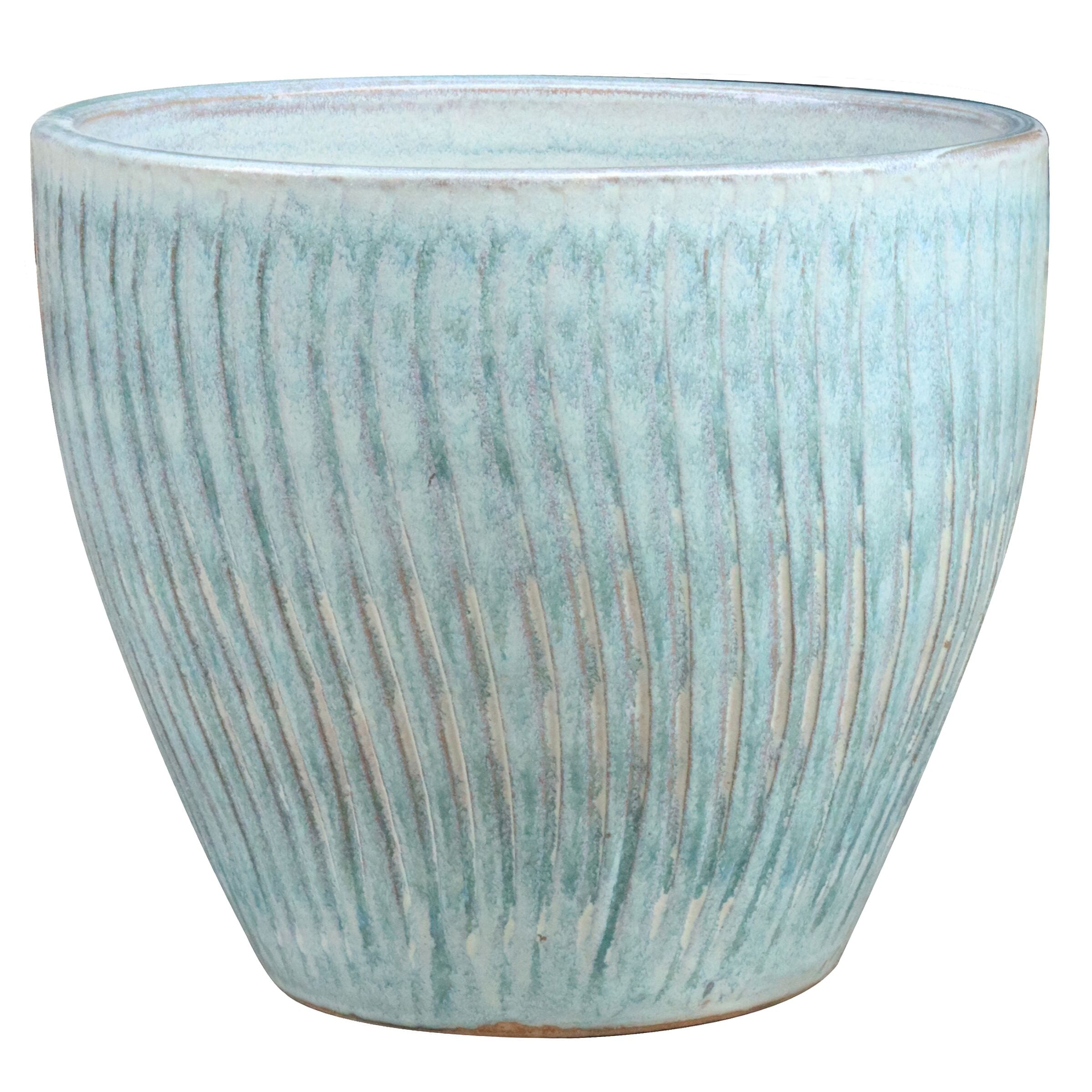 allen + roth GO2025-10 Round 12.5-in W x 12.2-in H x 12.5-in D Blue Glazed ceramic Indoor/Outdoor Planter