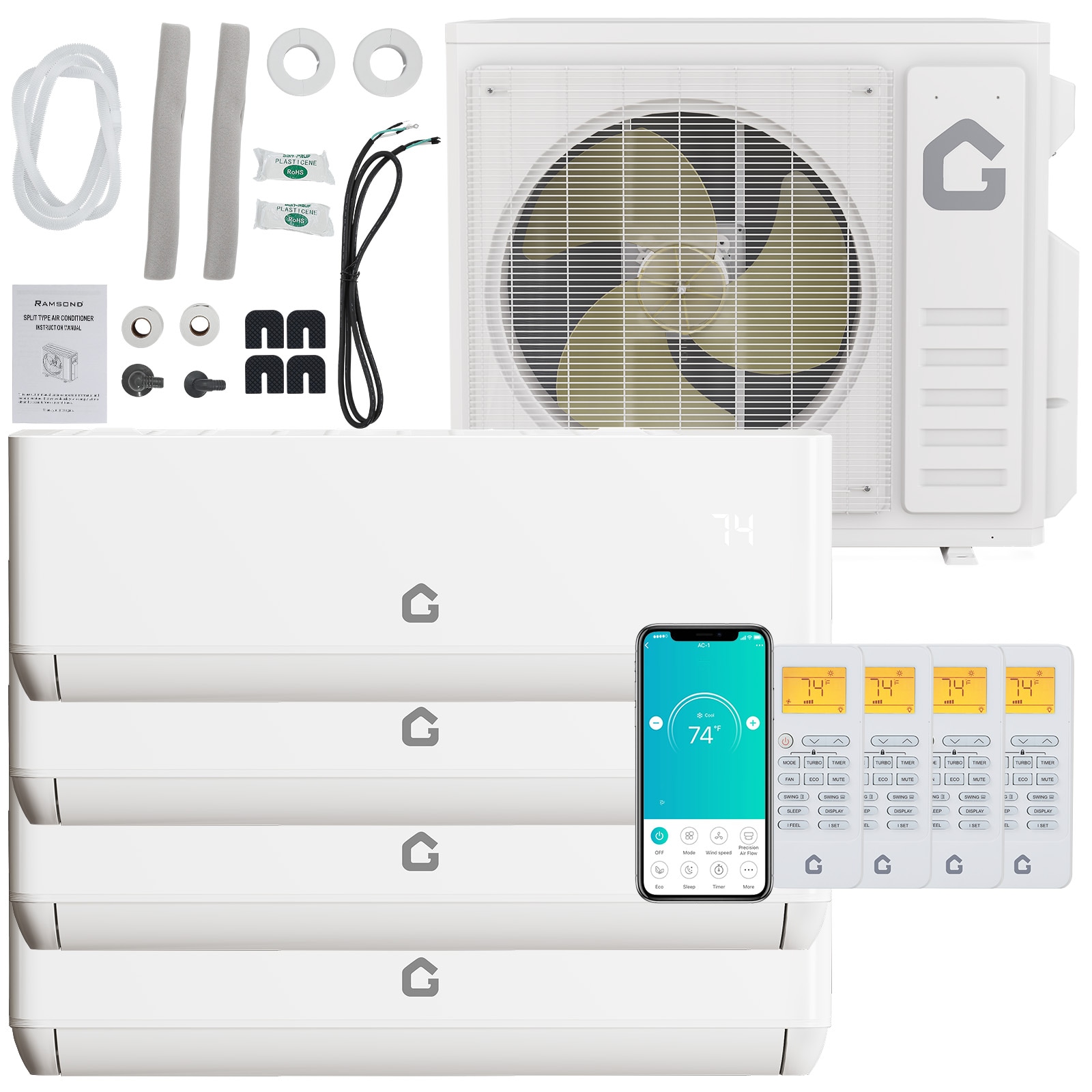 Garvee 35000 BTU 4 Zone Mini Split Air Conditioner and Heat Pump 24 SEER2 Four 12000 BTU Wall Mounted Ductless Inverter Units WiFi Enabled Cools and Heats up to 3000 Sq Ft US Standard