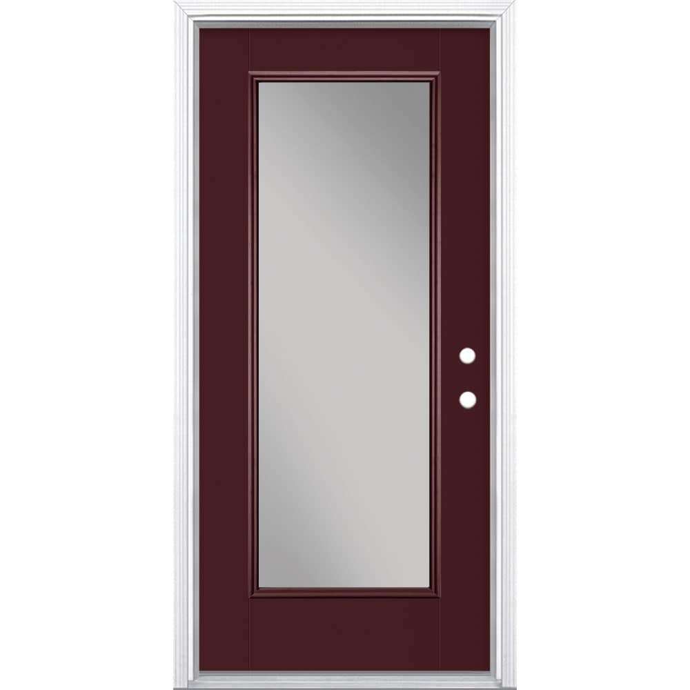 Masonite 1218699 36-in x 80-in x 4-9/16-in Fiberglass Full lite Left-hand inswing Currant Painted Prehung Front Door with Brickmould Insulating core