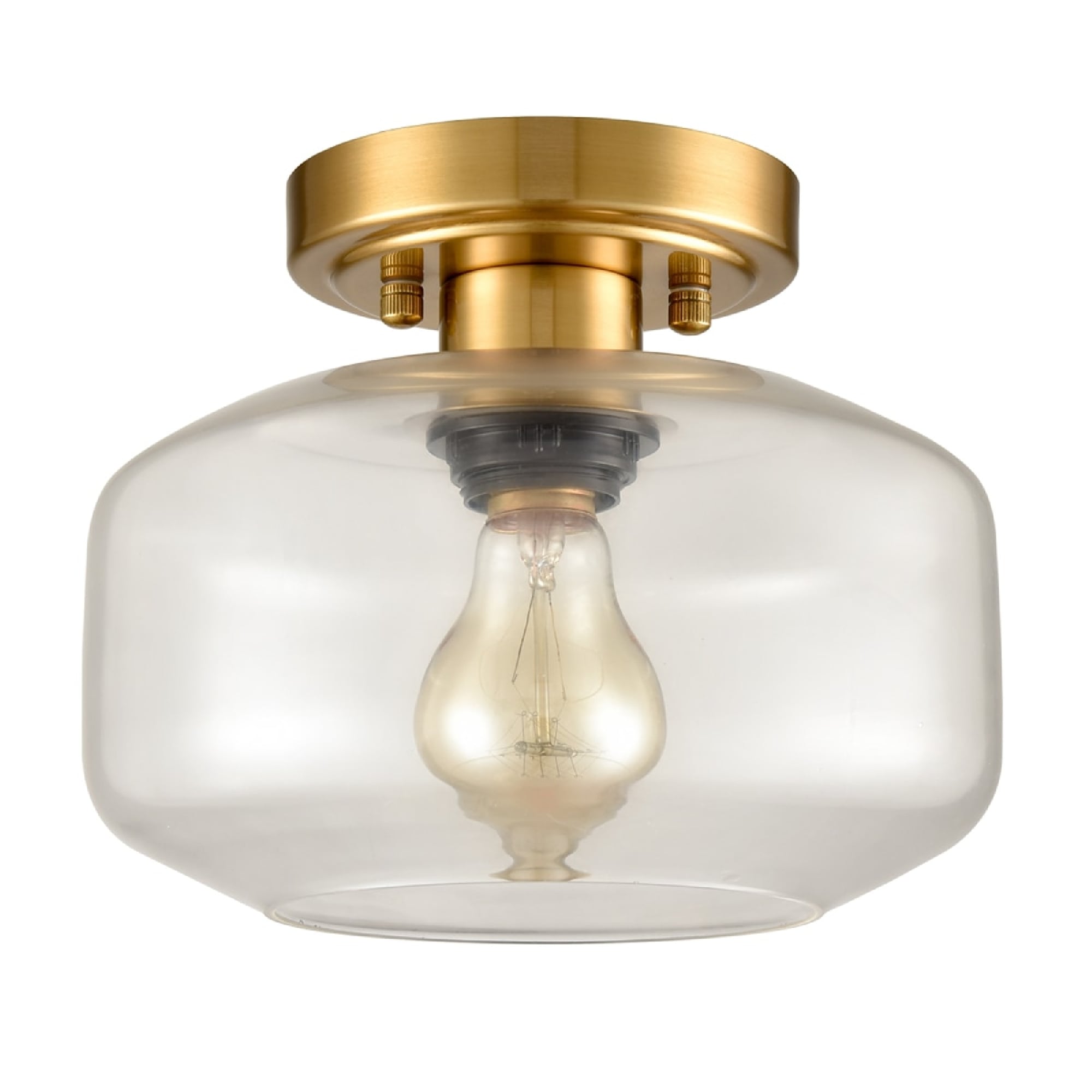 Claxy JK-B7153CU-J Glass Light 1 -Light 8.66-in Brushed Brass Semi Flush Mount Light