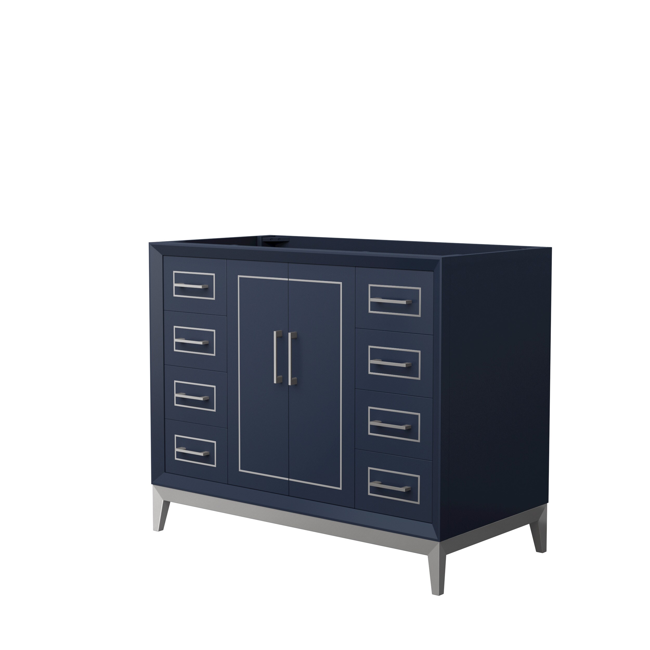 Wyndham Collection WCH515142SBNCXSXXMXX Marlena 42-in Dark Blue with Brushed Nickel Trim Bathroom Vanity Base Cabinet without Top