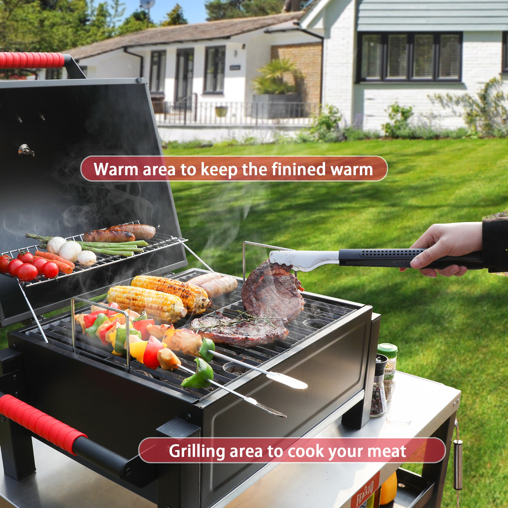 Feasto 26.8'' Black Portable Charcoal Grill with Cast Iron Grate