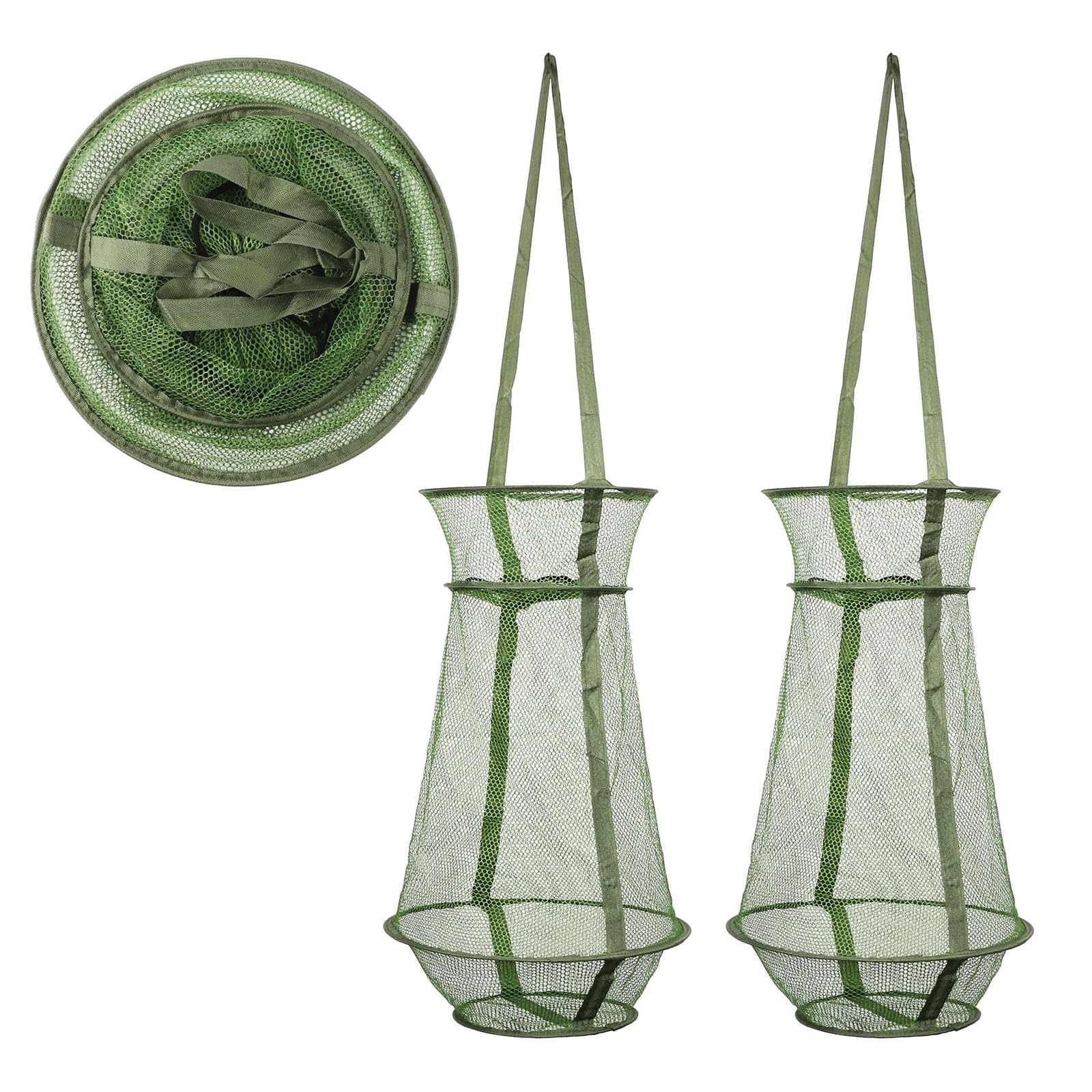 Etokfoks  collapsible nylon mesh fish basket set of 2 quick drying foldable traps with drawstring closure 12 6 in diameter 21 7 in height