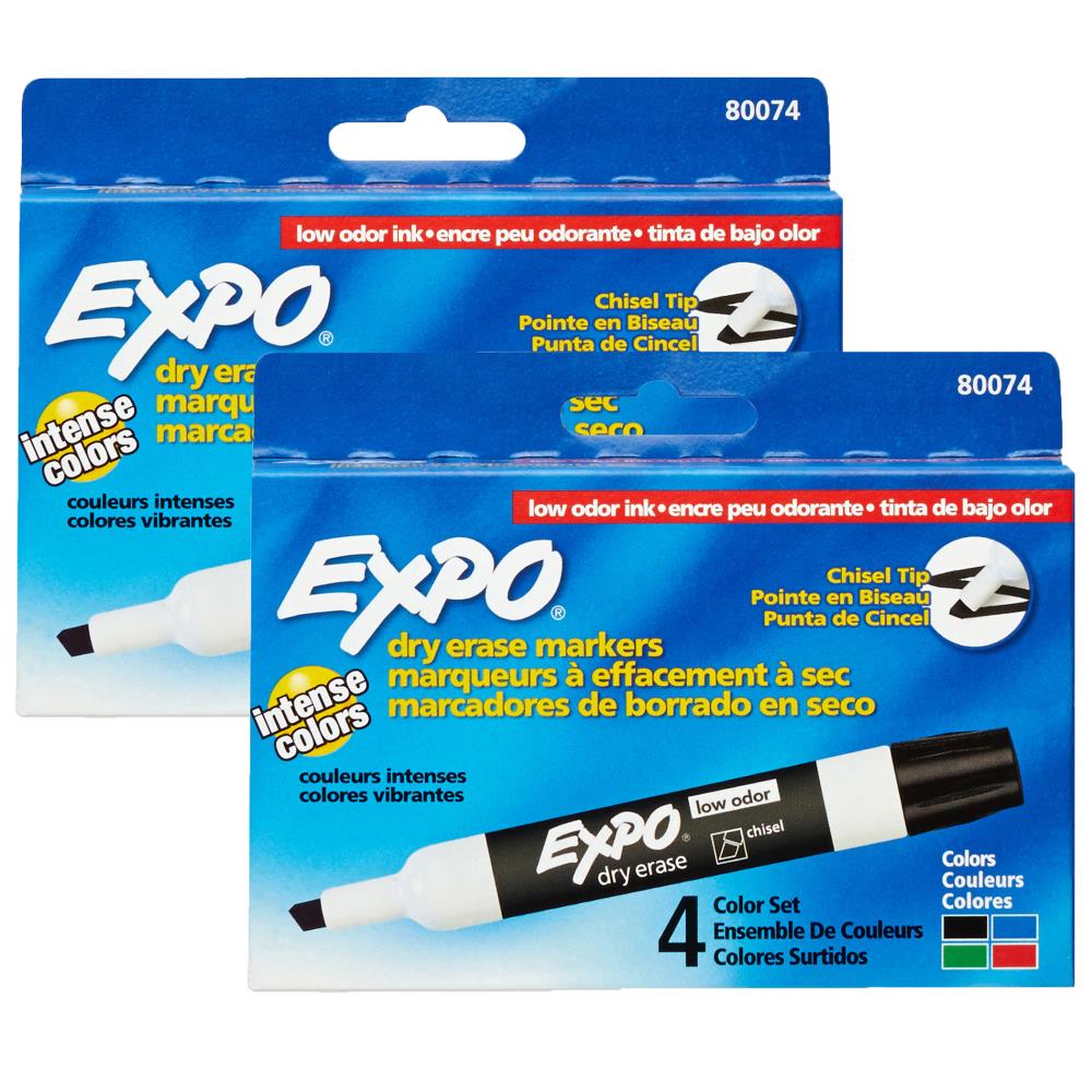Expo Low Odor Dry Erase Marker, Bullet Tip, Assorted, 4-Set