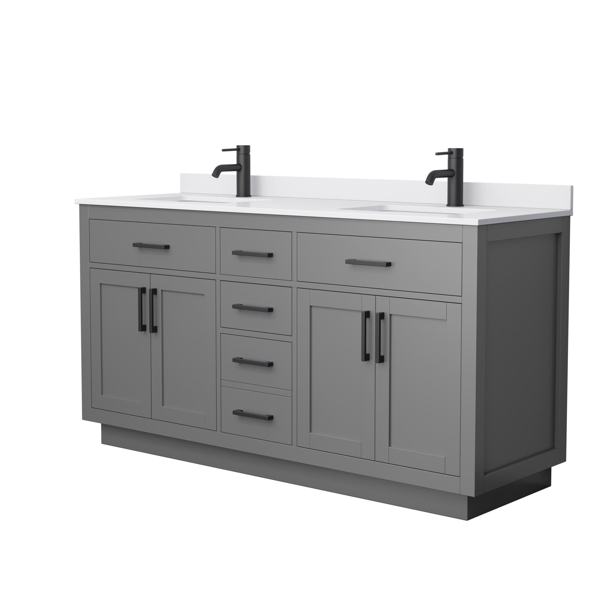 Wyndham Collection WCG262666DGBWCUNSMXX Beckett TK 66-in Dark Gray Undermount Double Sink Bathroom Vanity with White Cultured Marble Top