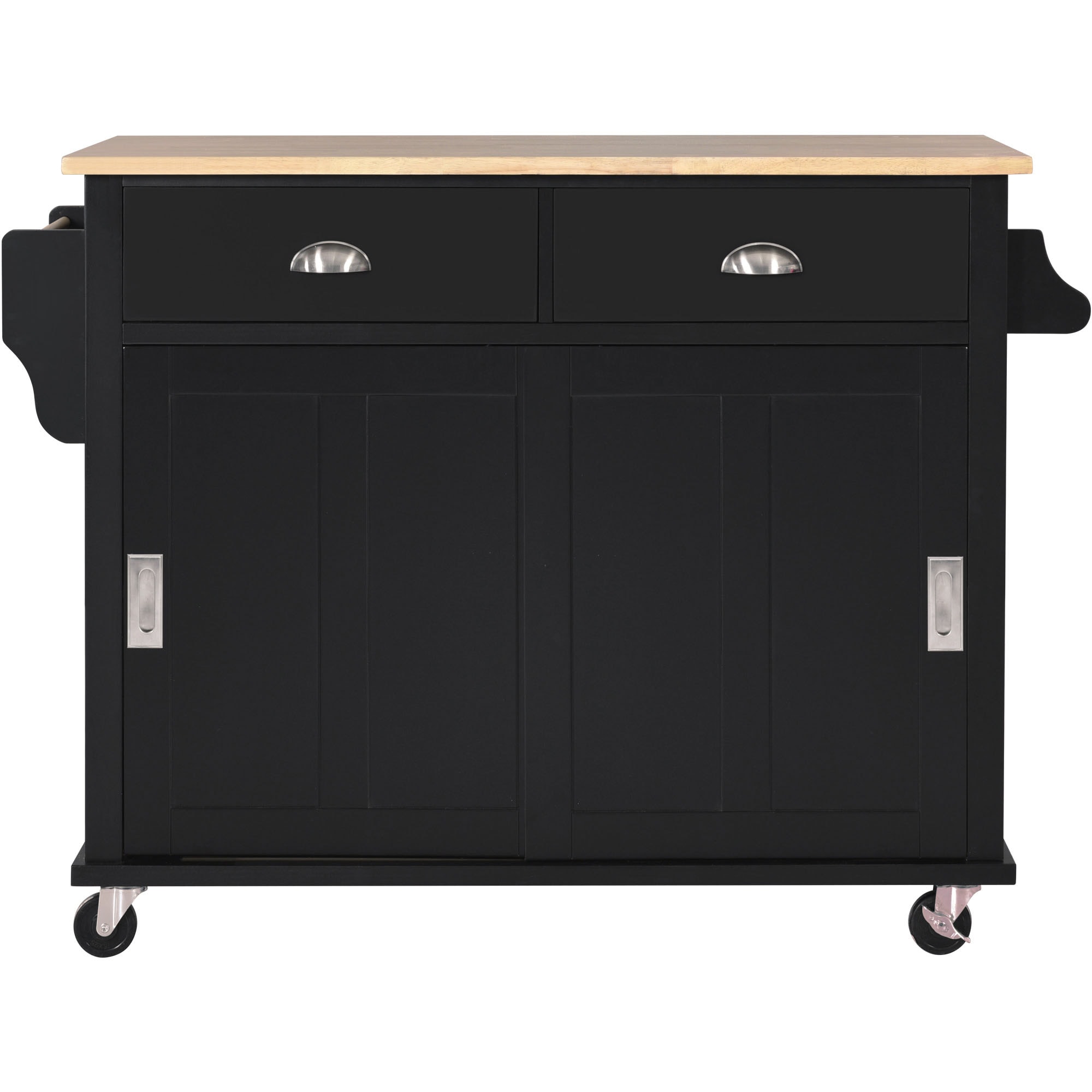 Bybafun YB2600141 Black MDF Base with Wood Wood Top Rolling Kitchen Island ( 20.5-Inches x 52.2-Inches x 36.6-Inches )
