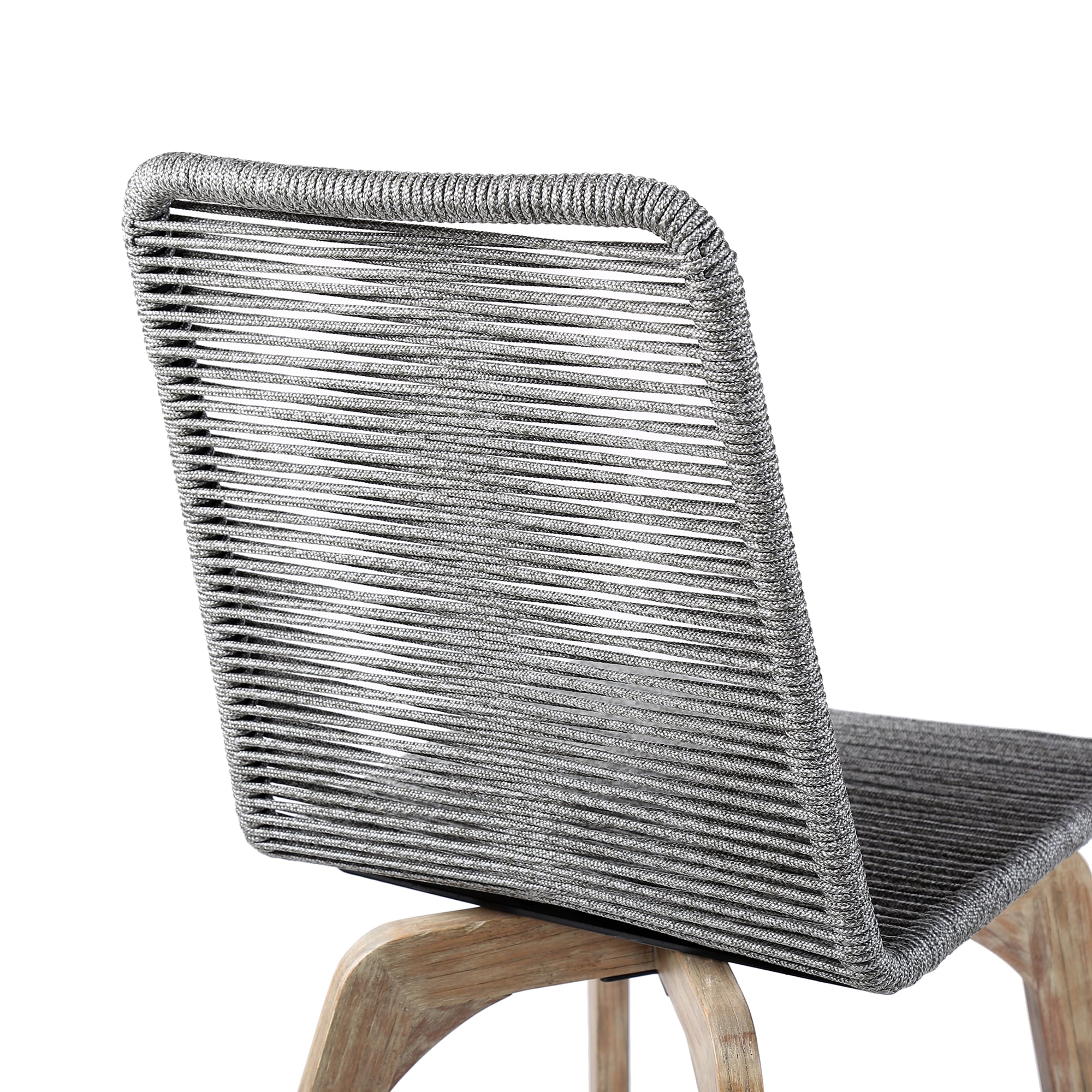 Gray Rope and Teak Wood Outdoor Dining Chairs, Set of 2